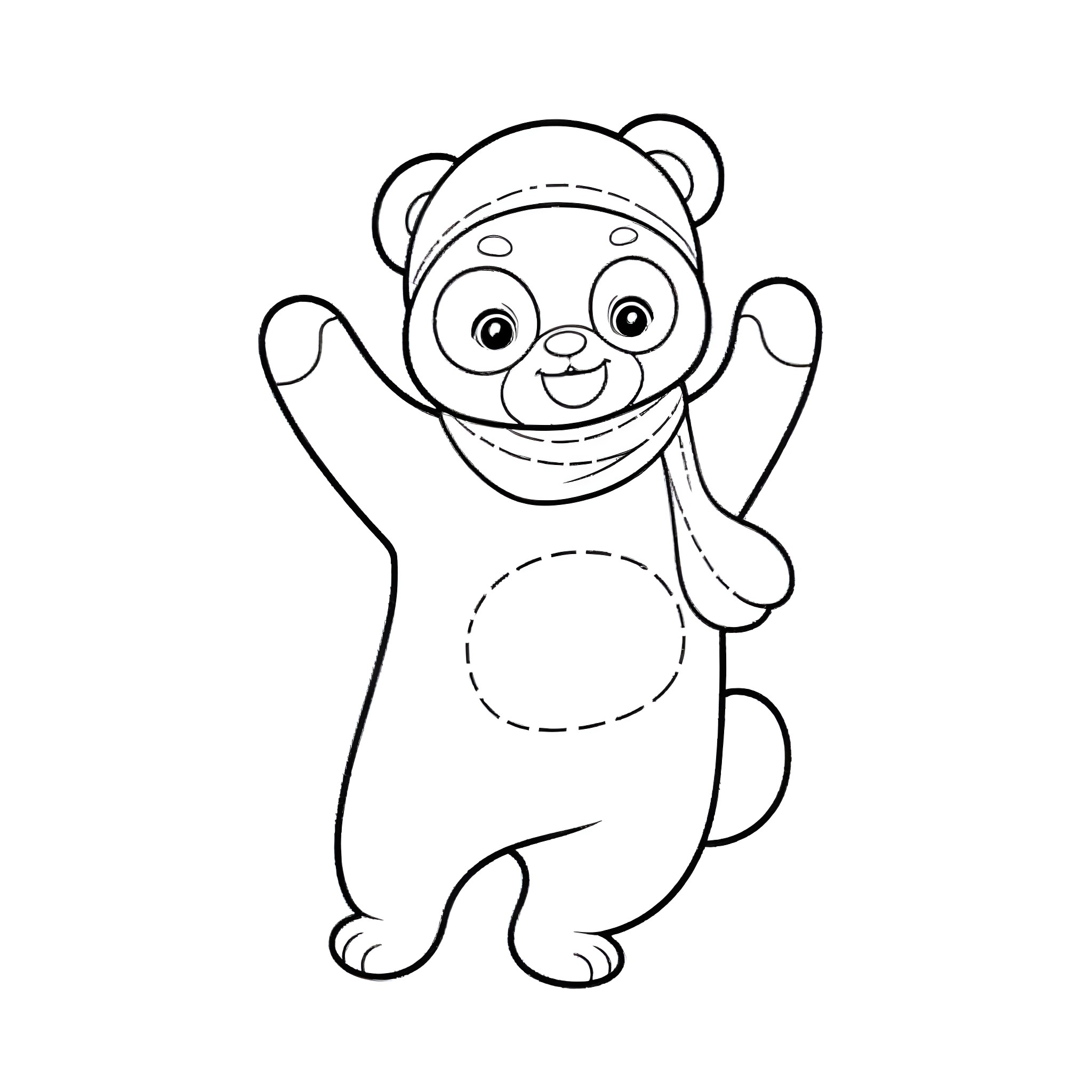 Panda playing happily in the park Coloring Page (free black-and-white line drawing printable PDF for all, from beginners to advanced learners, including children, teens, adults, and seniors)