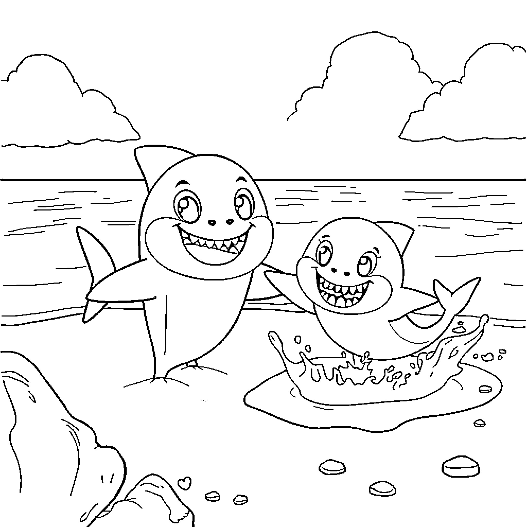 Bluey's Playful Sea Adventure Coloring Page (free black-and-white line drawing printable PDF for all, from beginners to advanced learners, including children, teens, adults, and seniors)
