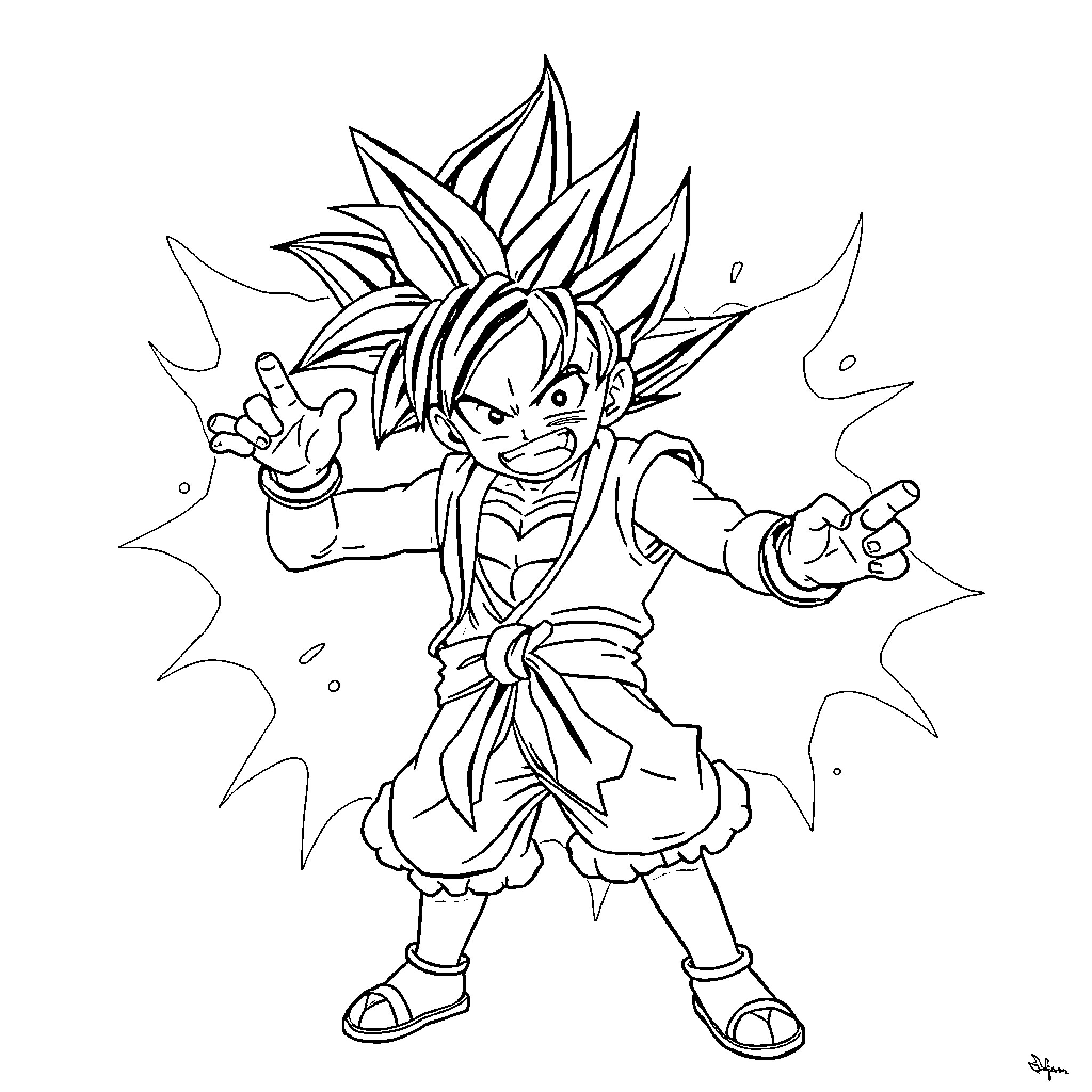 Luffy unleashing his energetic spirit Coloring Page (free black-and-white line drawing printable PDF for all, from beginners to advanced learners, including children, teens, adults, and seniors)