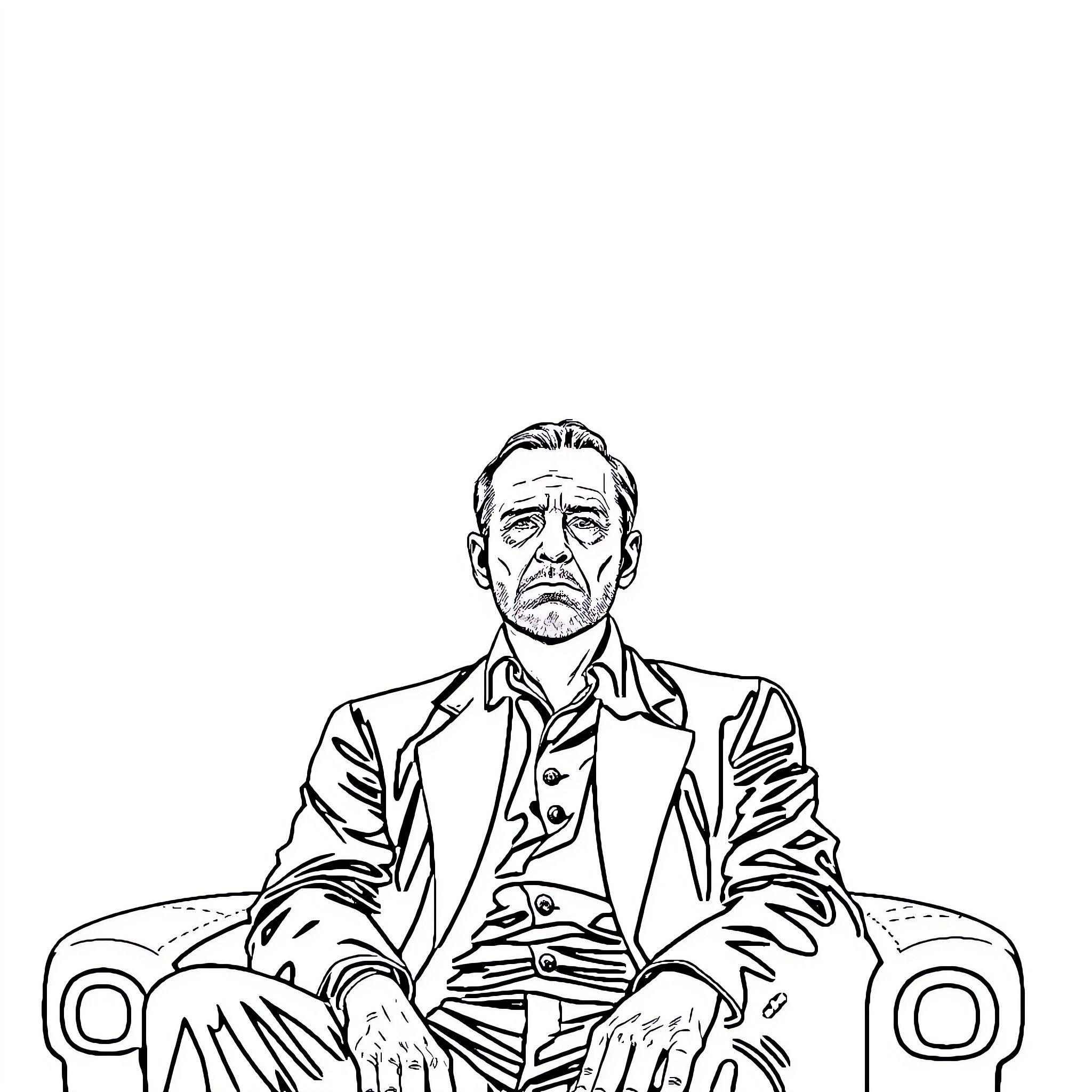 Hannibal Lecter: Brooding Villain in Formal Attire Coloring Page (free black-and-white line drawing printable PDF for all, from beginners to advanced learners, including children, teens, adults, and seniors)
