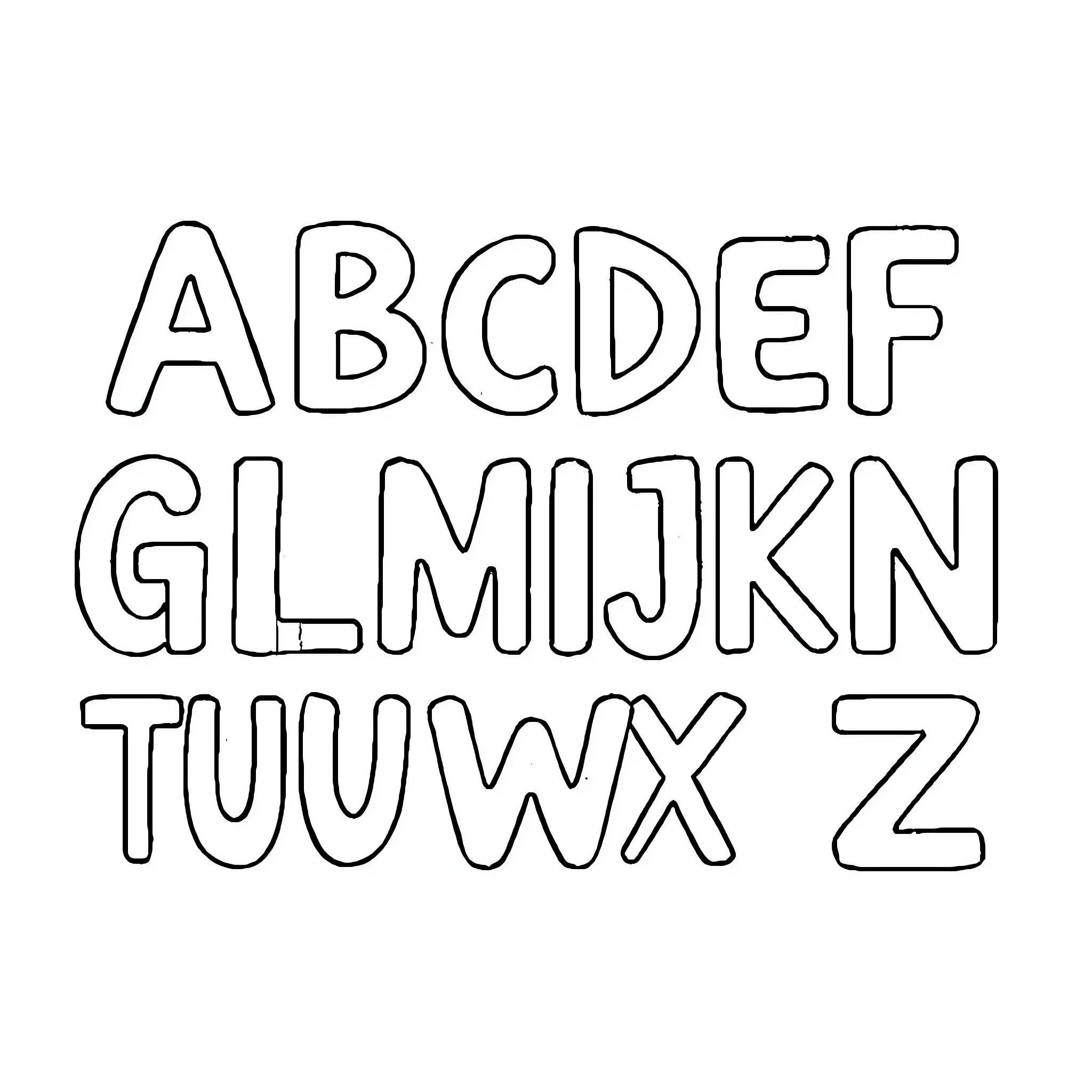 Alphabet of whimsical handwritten letters Coloring Page (free black-and-white line drawing printable PDF for all, from beginners to advanced learners, including children, teens, adults, and seniors)