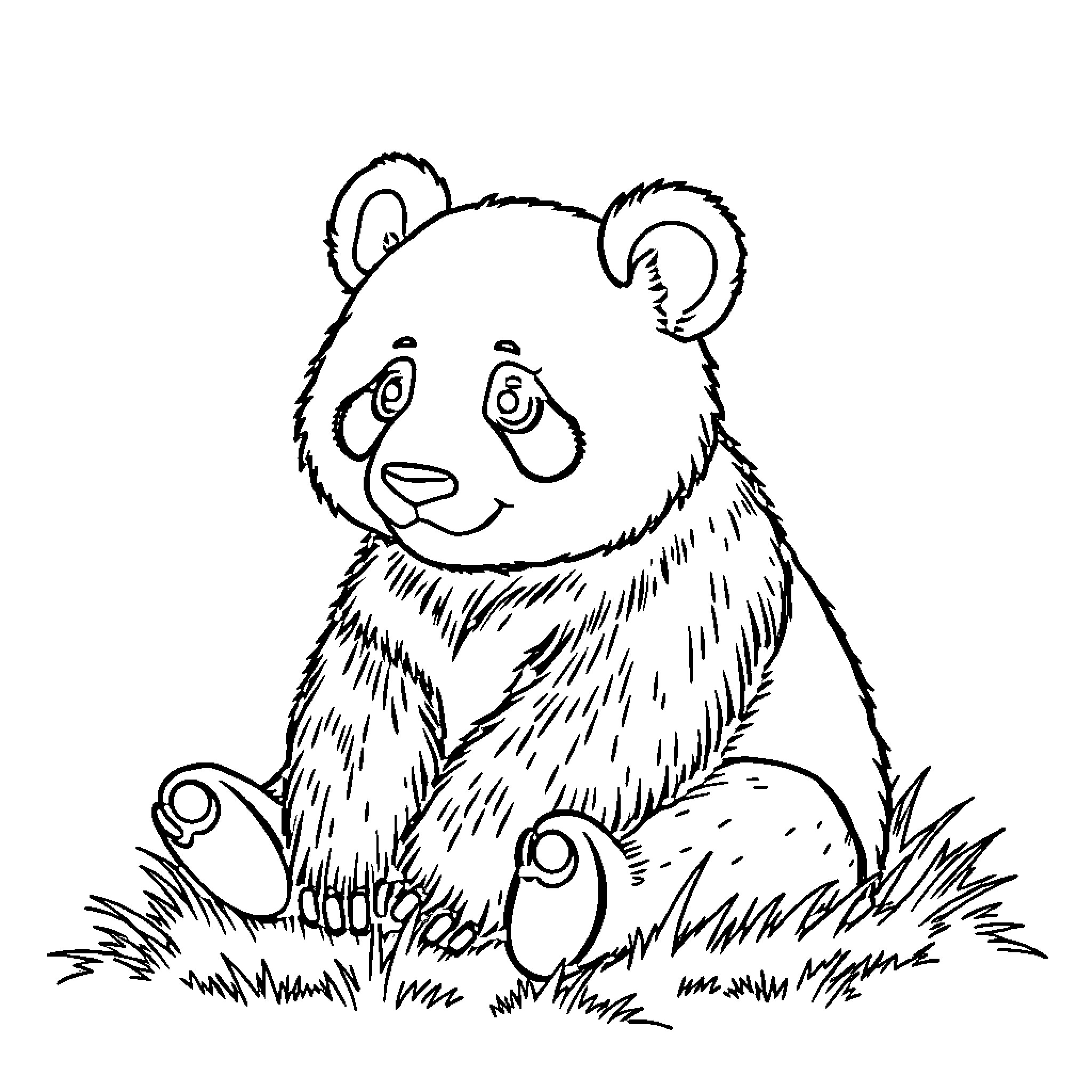Panda resting peacefully in the grass Coloring Page (free black-and-white line drawing printable PDF for all, from beginners to advanced learners, including children, teens, adults, and seniors)