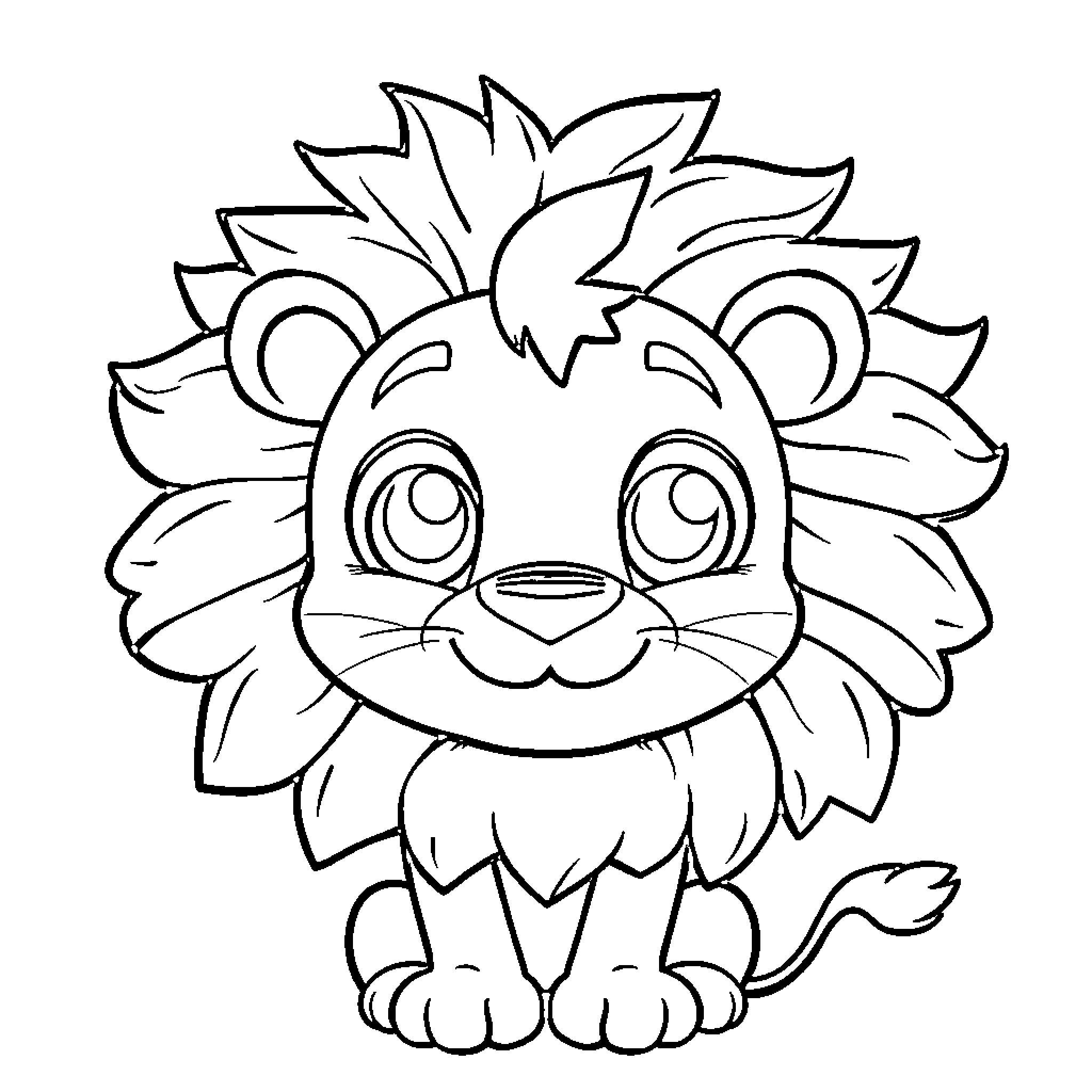 Lion cub with playful expression Coloring Page (free black-and-white line drawing printable PDF for all, from beginners to advanced learners, including children, teens, adults, and seniors)