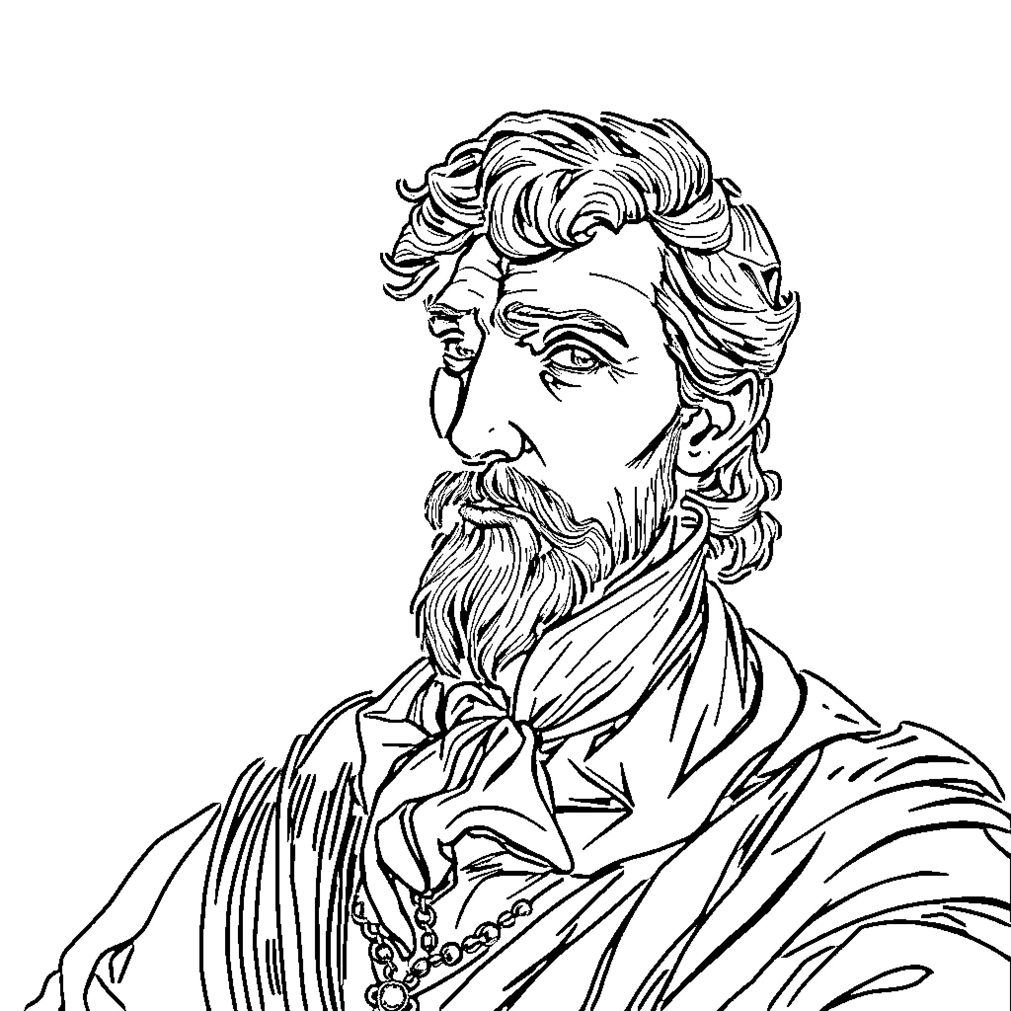 Knight in Elegant Regal Attire Coloring Page (free black-and-white line drawing printable PDF for all, from beginners to advanced learners, including children, teens, adults, and seniors)