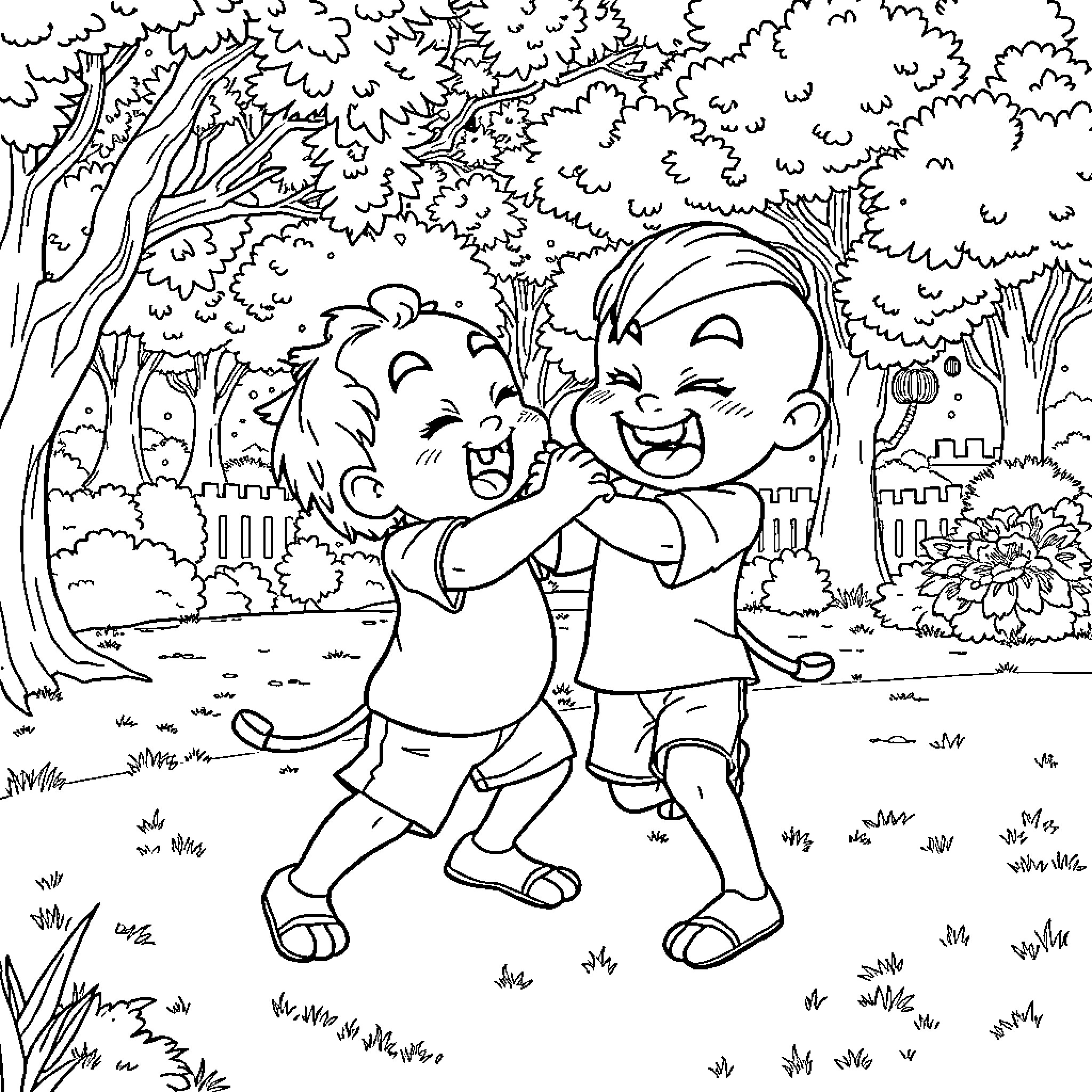 Sahur in the Countryside Coloring Page (free black-and-white line drawing printable PDF for all, from beginners to advanced learners, including children, teens, adults, and seniors)