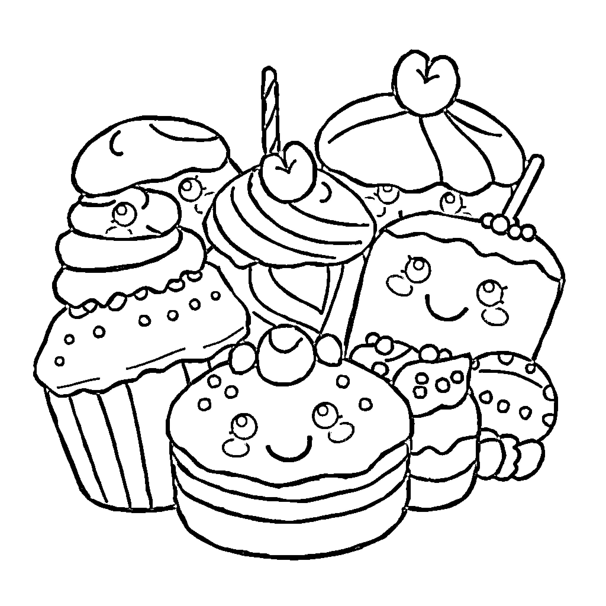 Sweet Treats and Desserts Coloring Page (free black-and-white line drawing printable PDF for all, from beginners to advanced learners, including children, teens, adults, and seniors)