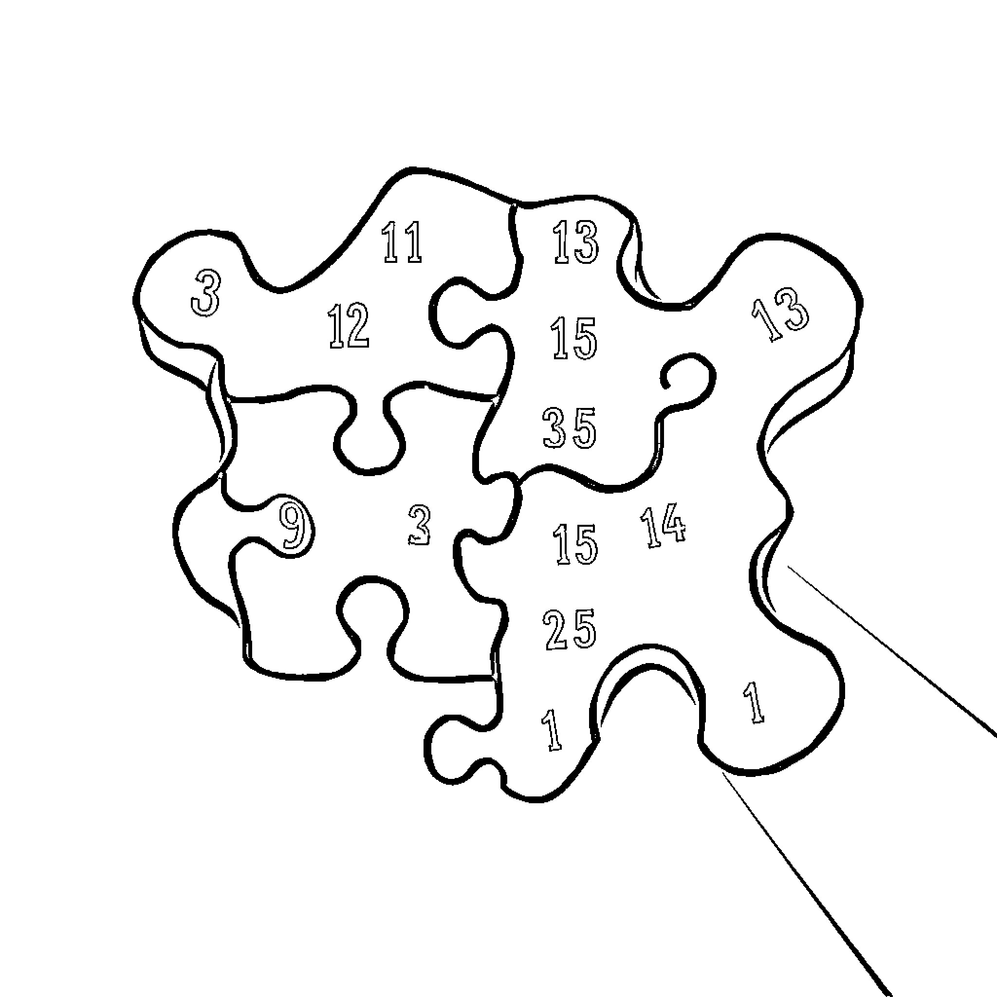 Number Puzzle Pieces with Numerical Labels Coloring Page (free black-and-white line drawing printable PDF for all, from beginners to advanced learners, including children, teens, adults, and seniors)