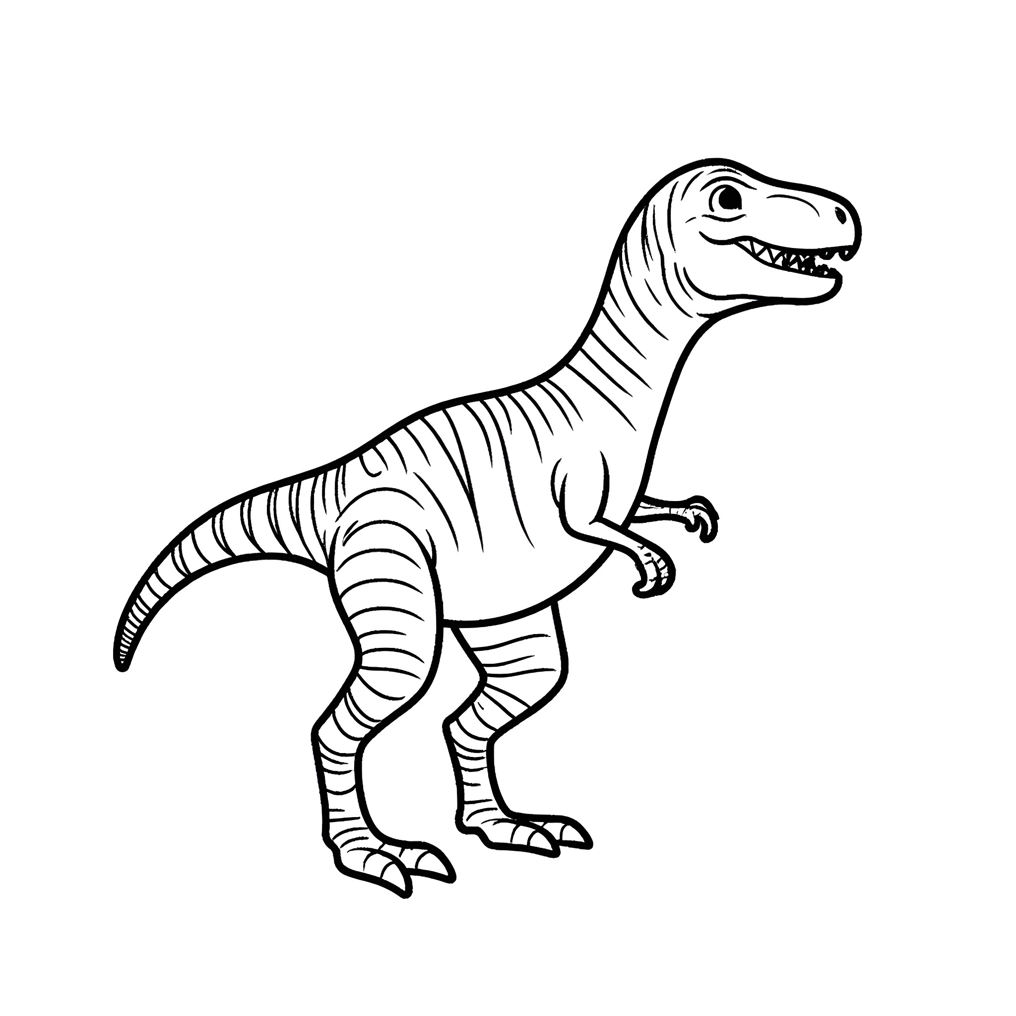 T-Rex in action pose Coloring Page (free black-and-white line drawing printable PDF for all, from beginners to advanced learners, including children, teens, adults, and seniors)