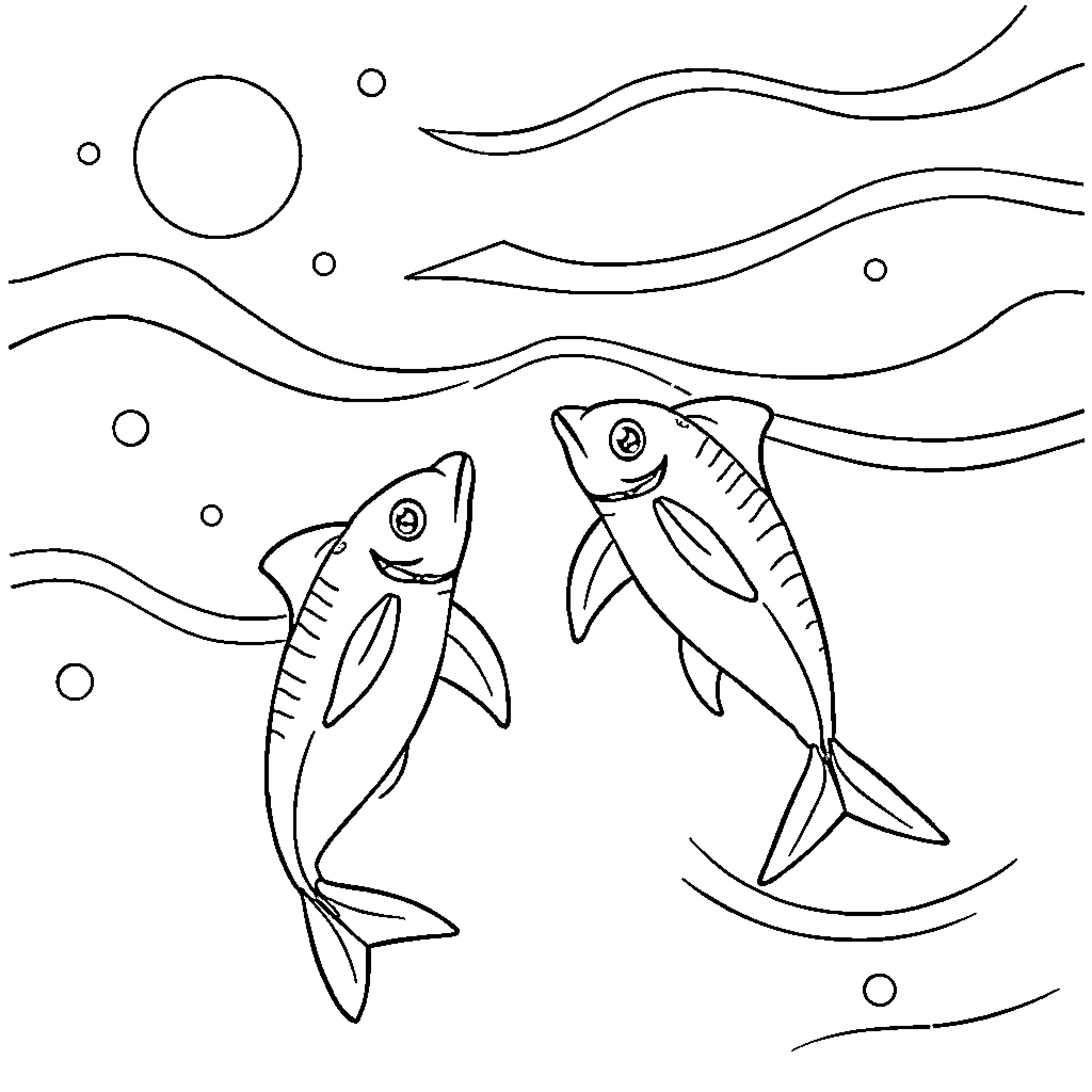 Ducklings swimming happily in the underwater world Coloring Page (free black-and-white line drawing printable PDF for all, from beginners to advanced learners, including children, teens, adults, and seniors)