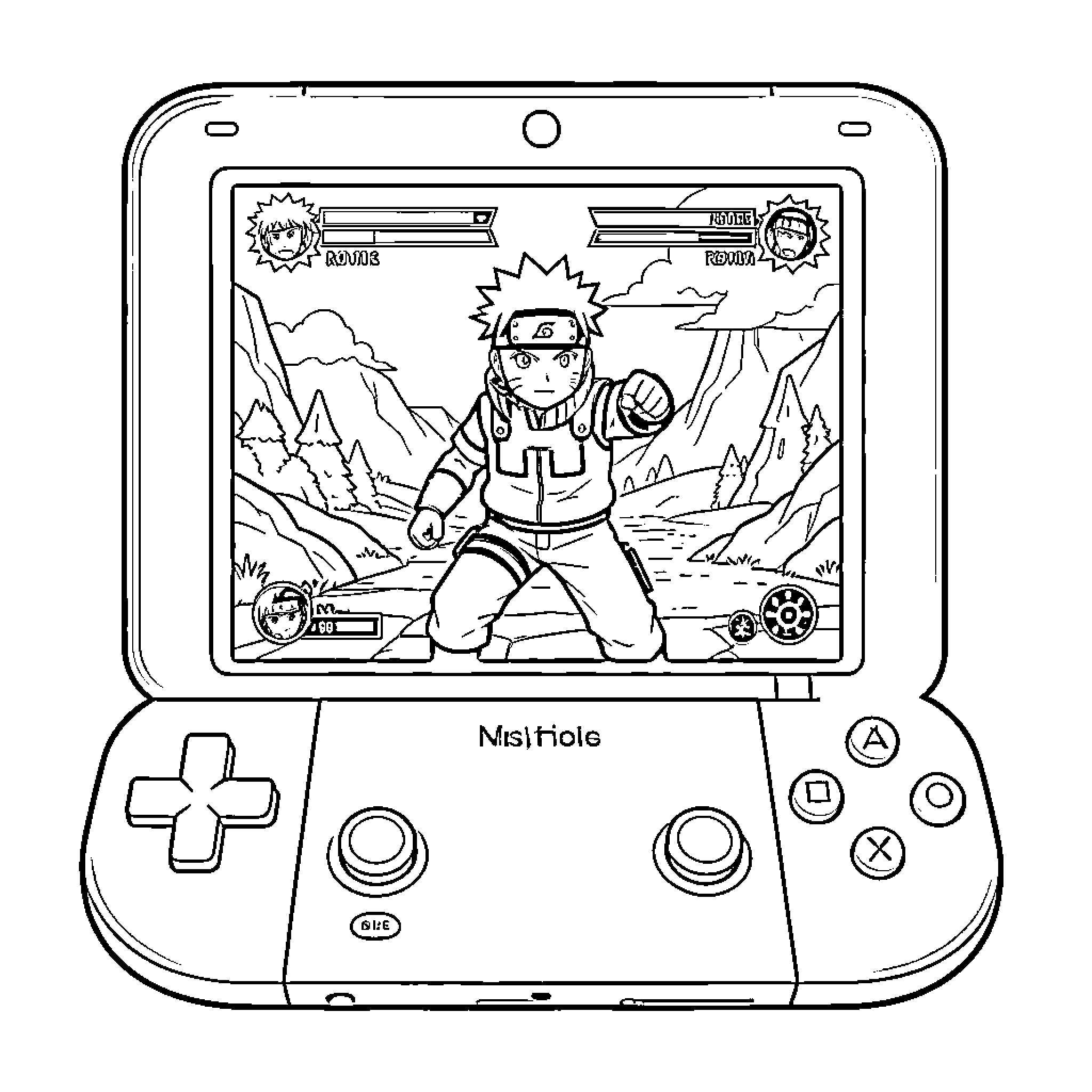 Naruto in Ninja Action Adventure Game Coloring Page (free black-and-white line drawing printable PDF for all, from beginners to advanced learners, including children, teens, adults, and seniors)