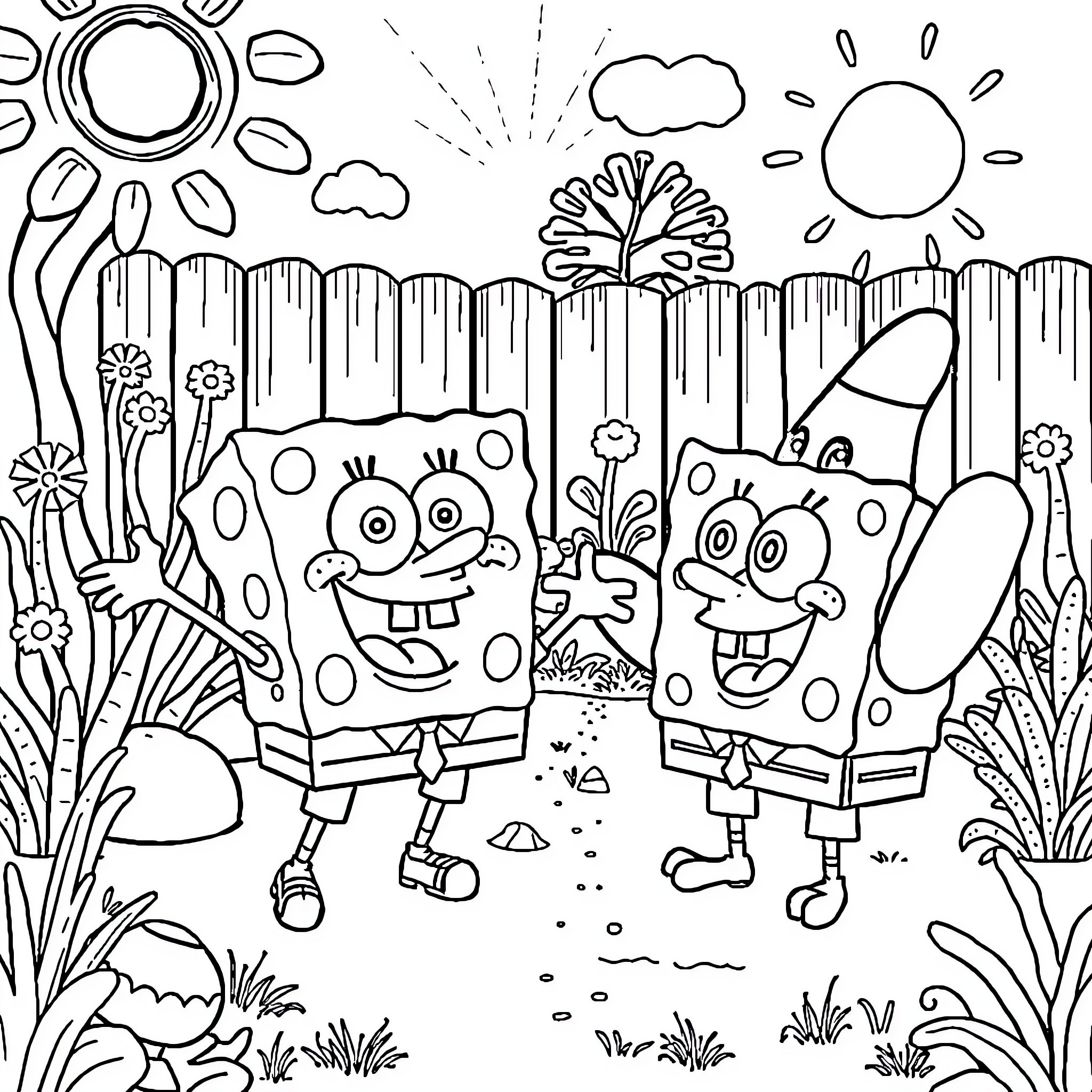 Bluey's Outdoor Adventure with Friends Coloring Page (free black-and-white line drawing printable PDF for all, from beginners to advanced learners, including children, teens, adults, and seniors)