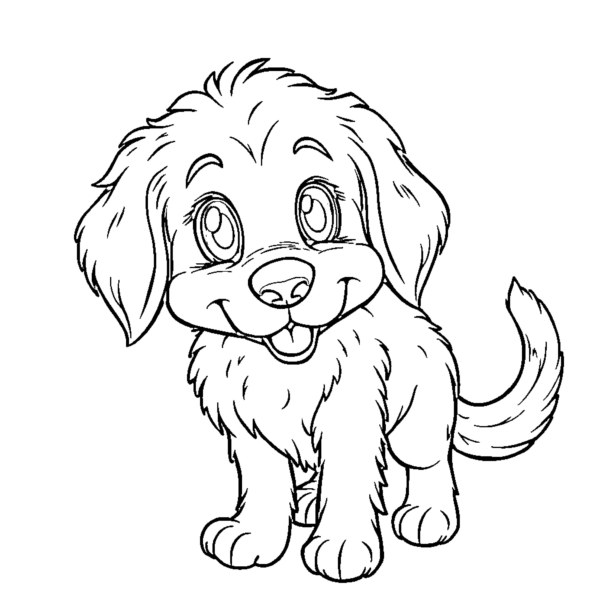 Waffle the Adorable Puppy Coloring Page (free black-and-white line drawing printable PDF for all, from beginners to advanced learners, including children, teens, adults, and seniors)