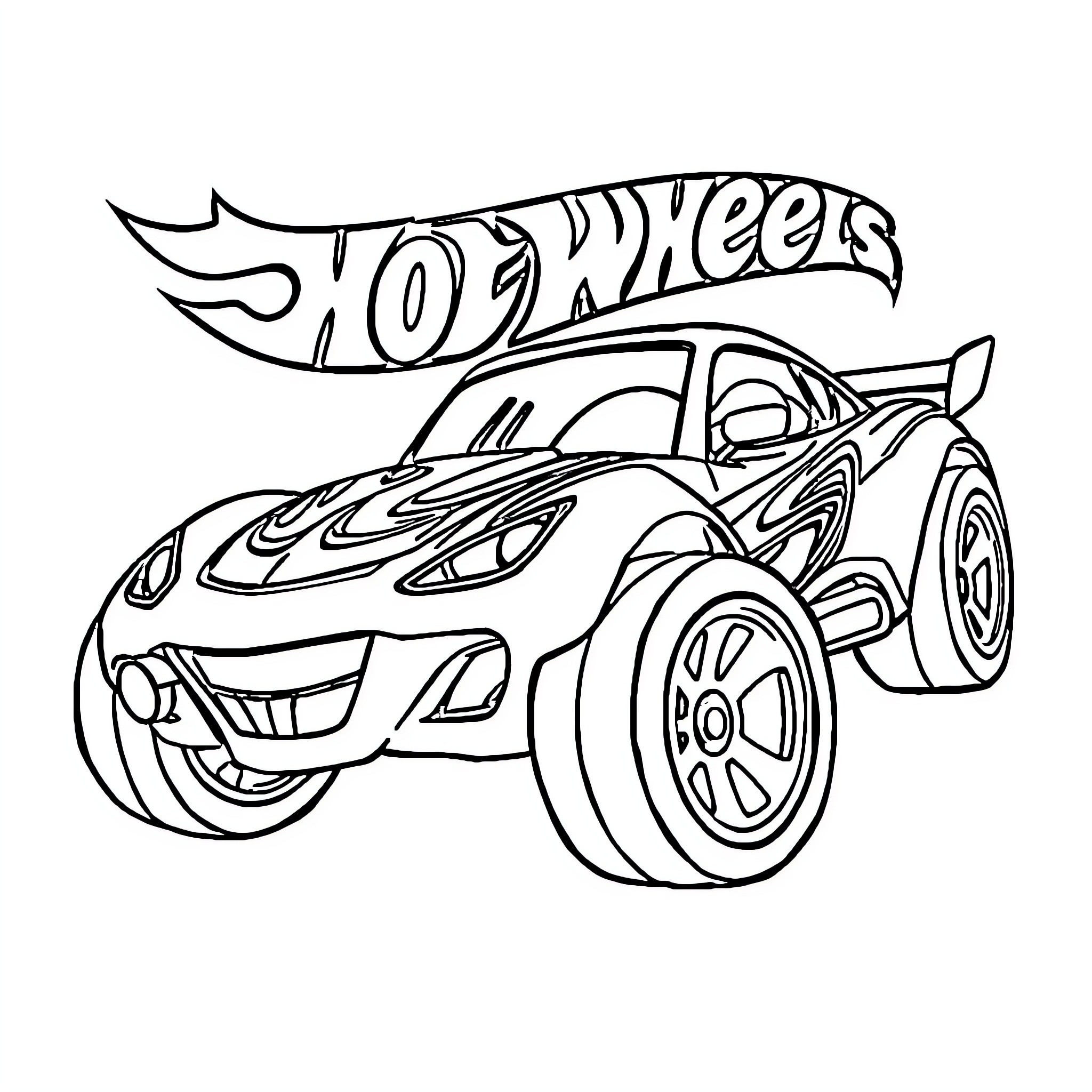Mateo Roon's Hot Wheels Race Car Coloring Page (free black-and-white line drawing printable PDF for all, from beginners to advanced learners, including children, teens, adults, and seniors)