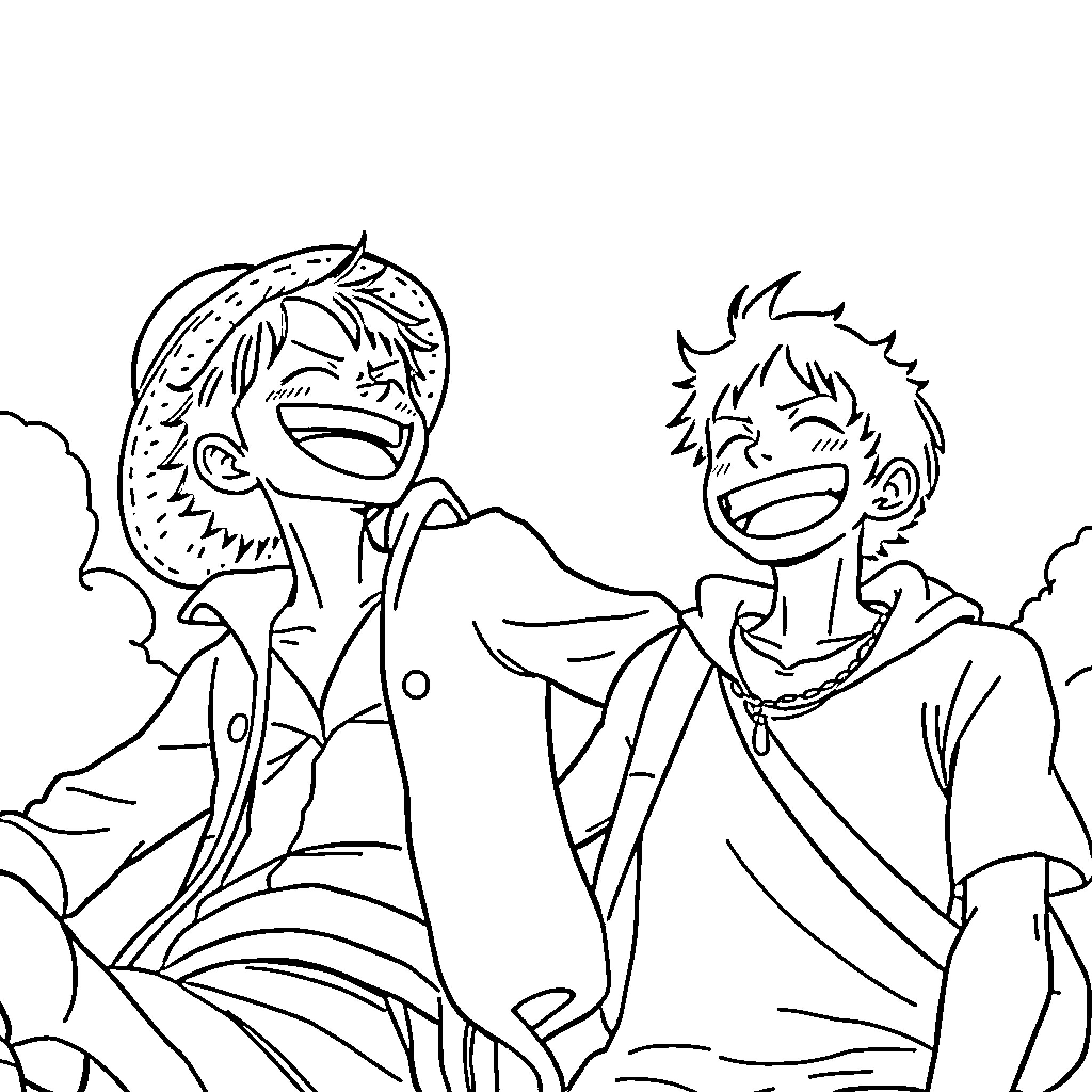 Luffy and Zoro's Rambunctious Adventure Coloring Page (free black-and-white line drawing printable PDF for all, from beginners to advanced learners, including children, teens, adults, and seniors)