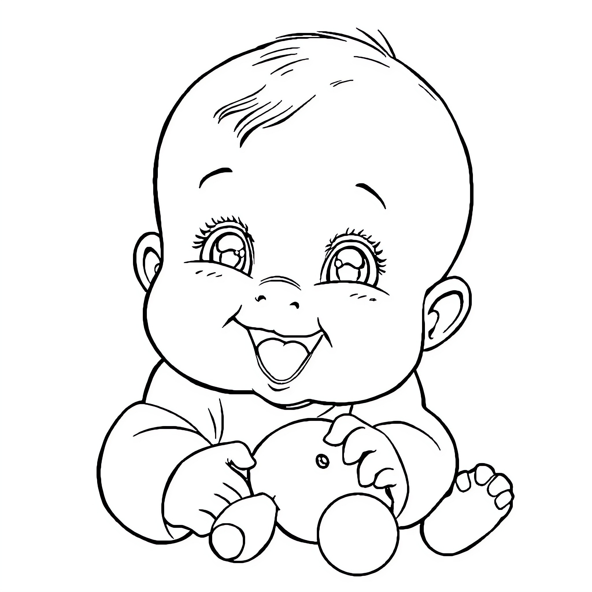 Baby's joyful expression in black and white Coloring Page (free black-and-white line drawing printable PDF for all, from beginners to advanced learners, including children, teens, adults, and seniors)