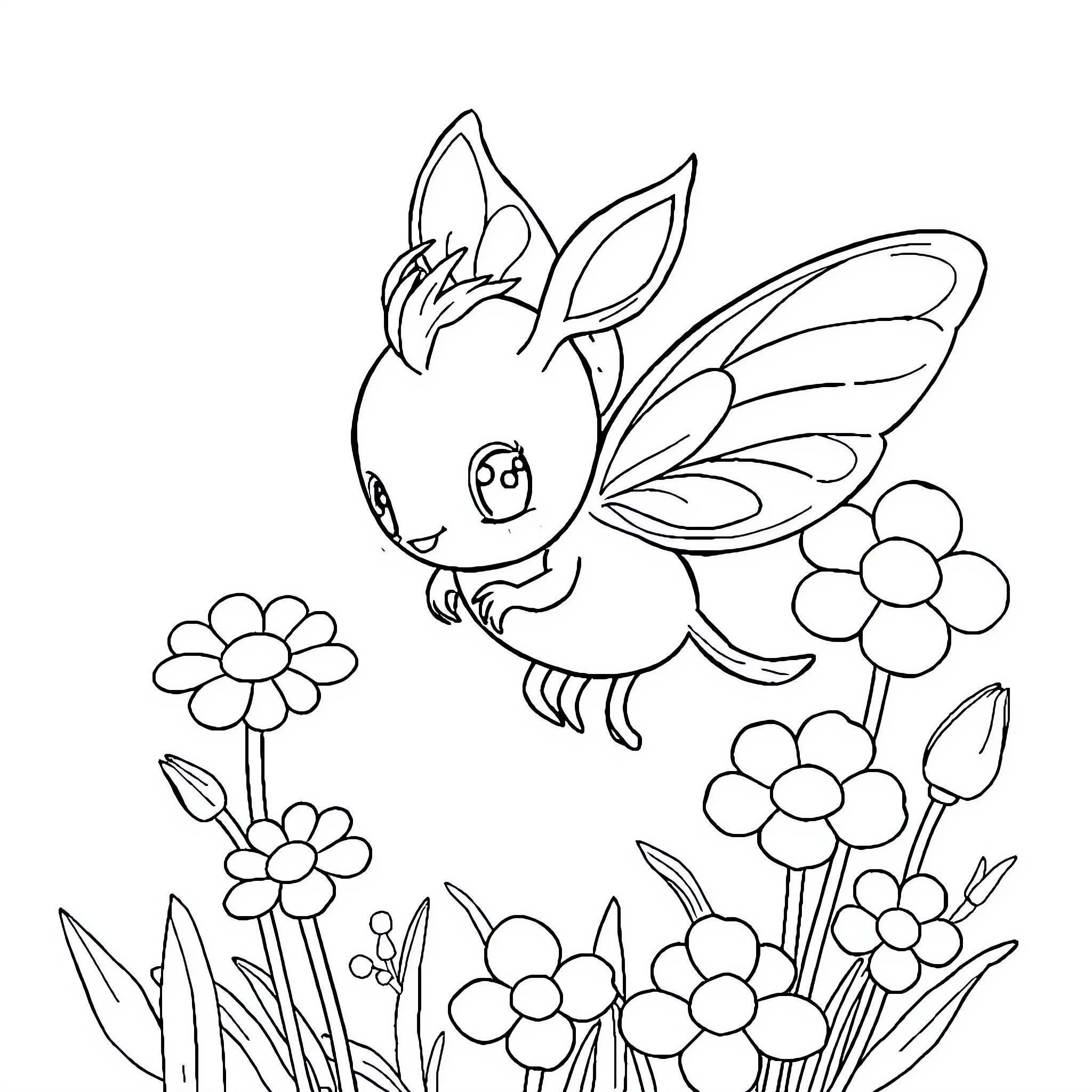 Sprunki exploring the floral field Coloring Page (free black-and-white line drawing printable PDF for all, from beginners to advanced learners, including children, teens, adults, and seniors)