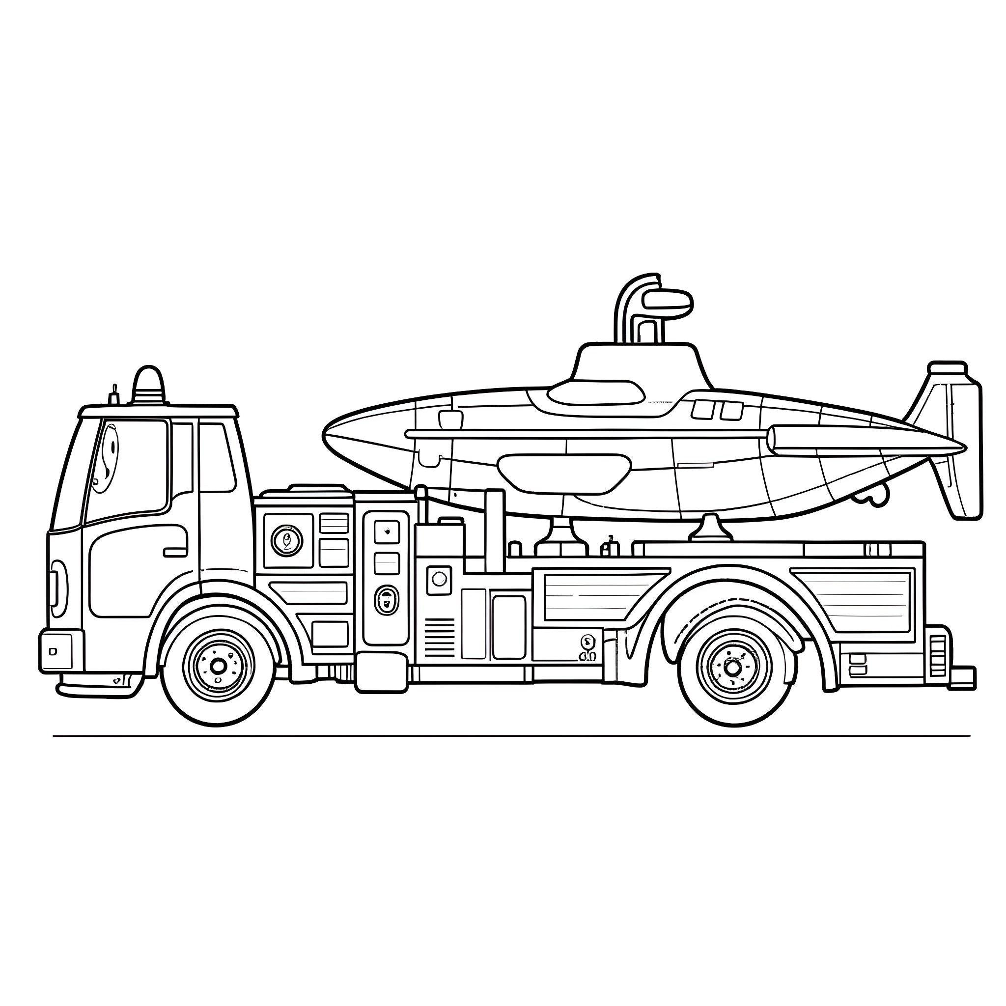 Vehicle transporting futuristic spacecraft Coloring Page (free black-and-white line drawing printable PDF for all, from beginners to advanced learners, including children, teens, adults, and seniors)