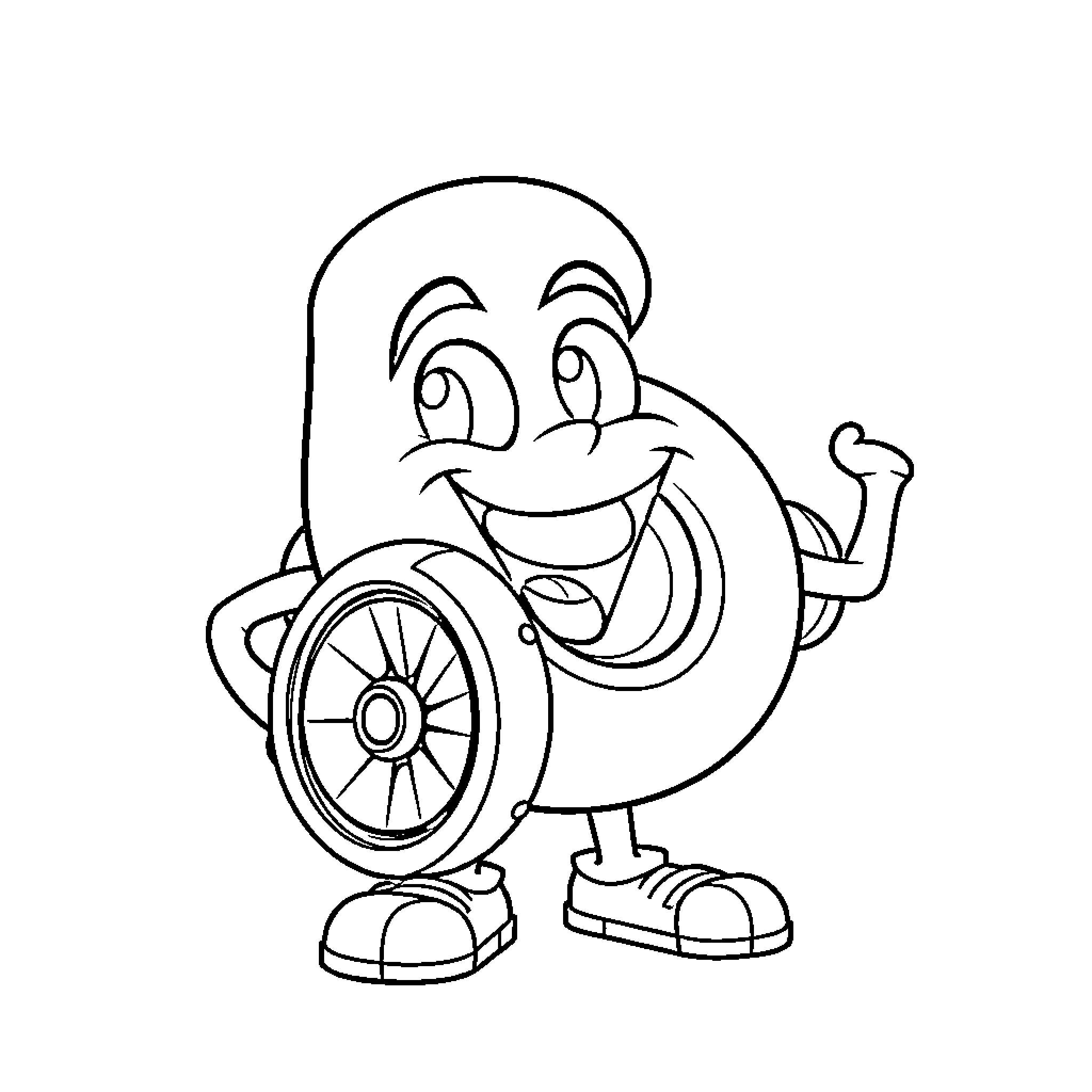 Turbocharger character with cheerful expression Coloring Page (free black-and-white line drawing printable PDF for all, from beginners to advanced learners, including children, teens, adults, and seniors)