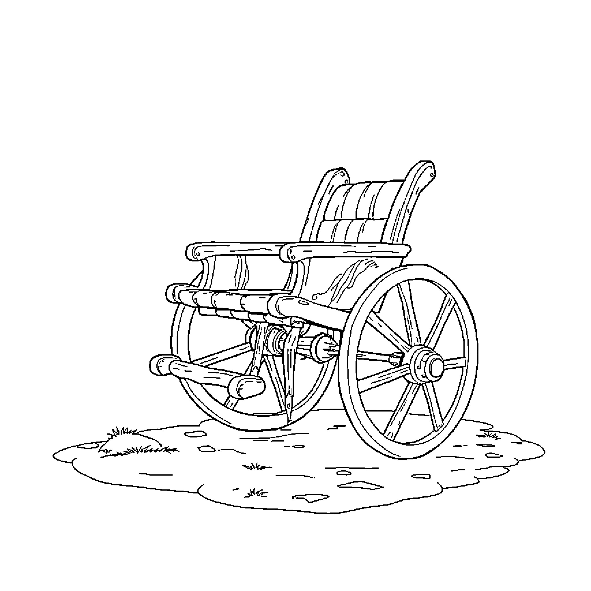 Wheelchair in the park Coloring Page (free black-and-white line drawing printable PDF for all, from beginners to advanced learners, including children, teens, adults, and seniors)