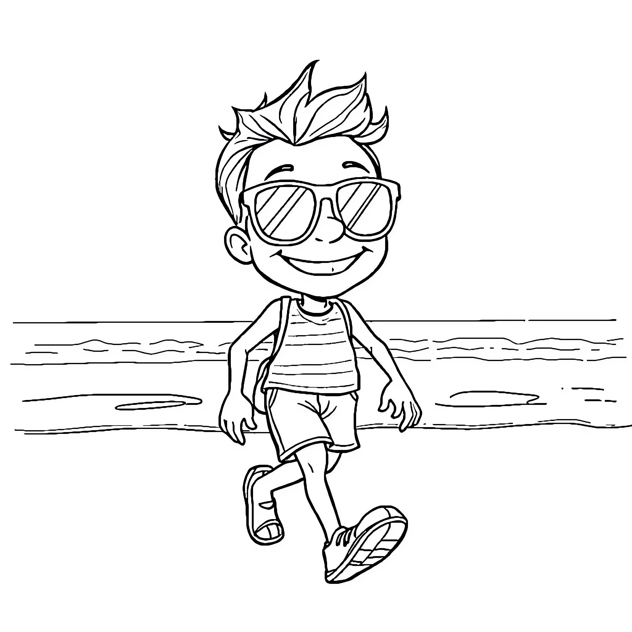 M. Incroyable enjoys the beach in his stylish sunglasses Coloring Page (free black-and-white line drawing printable PDF for all, from beginners to advanced learners, including children, teens, adults, and seniors)