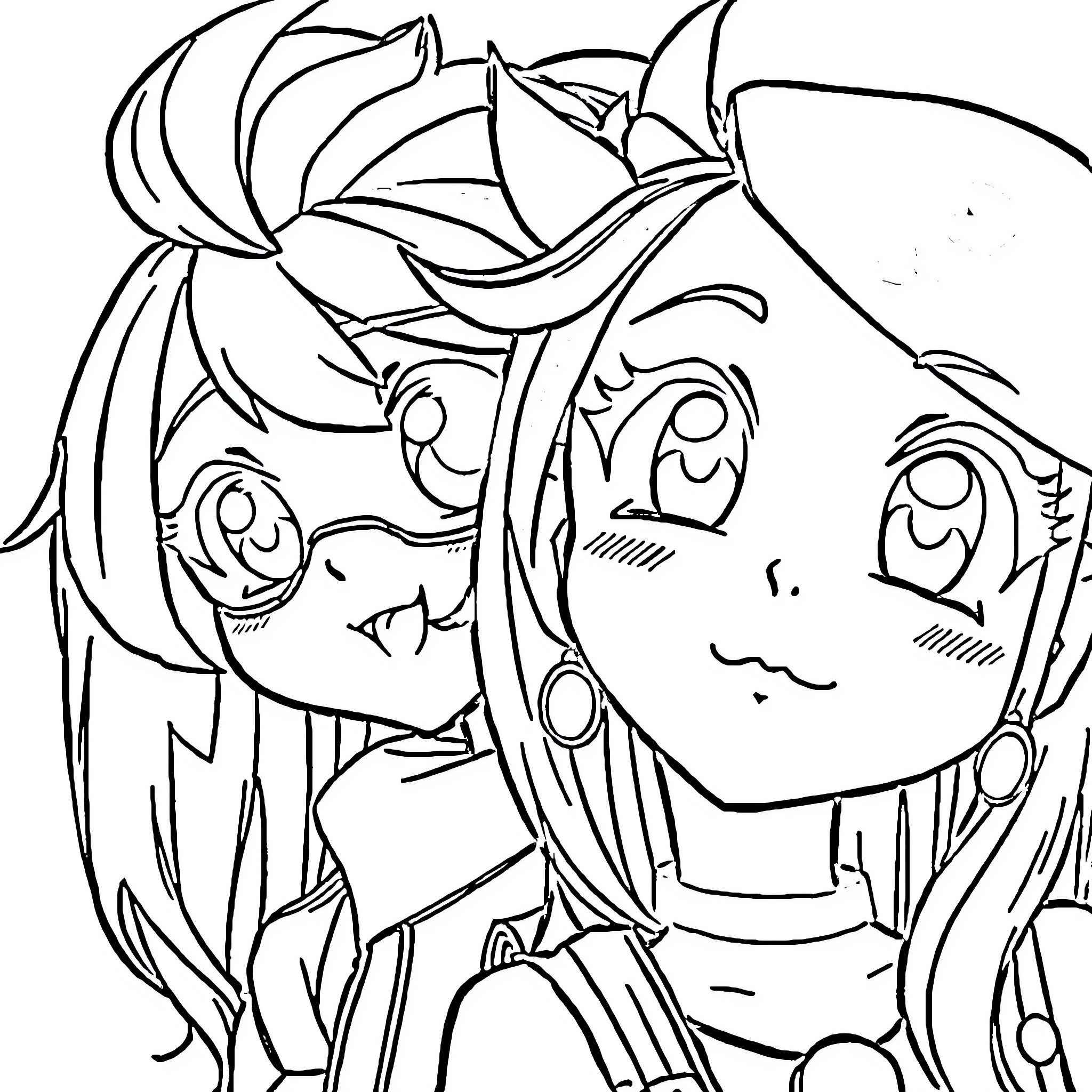 Anime Girl's Expressive Portrait Coloring Page (free black-and-white line drawing printable PDF for all, from beginners to advanced learners, including children, teens, adults, and seniors)