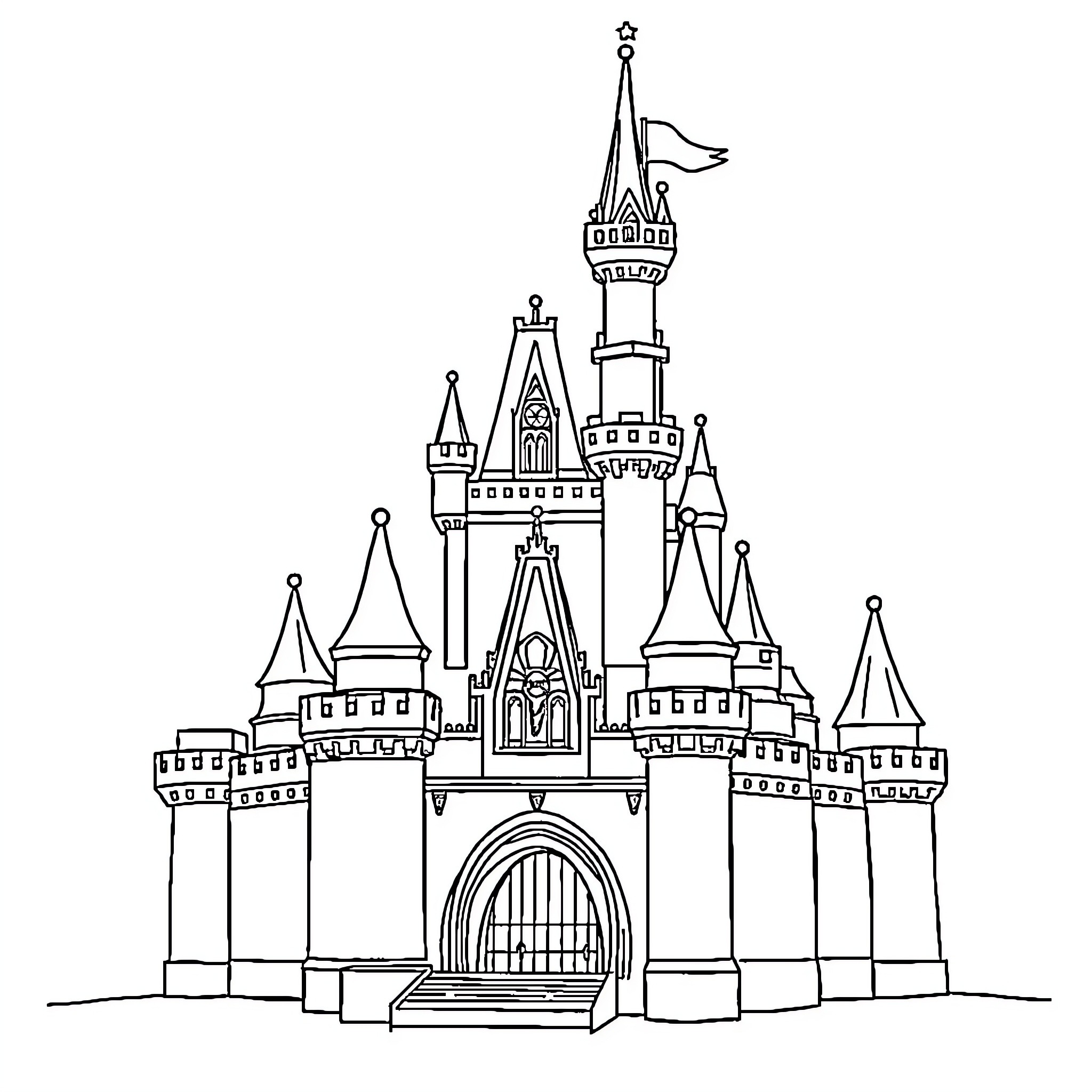 Lego fantasy castle with intricate architecture Coloring Page (free black-and-white line drawing printable PDF for all, from beginners to advanced learners, including children, teens, adults, and seniors)