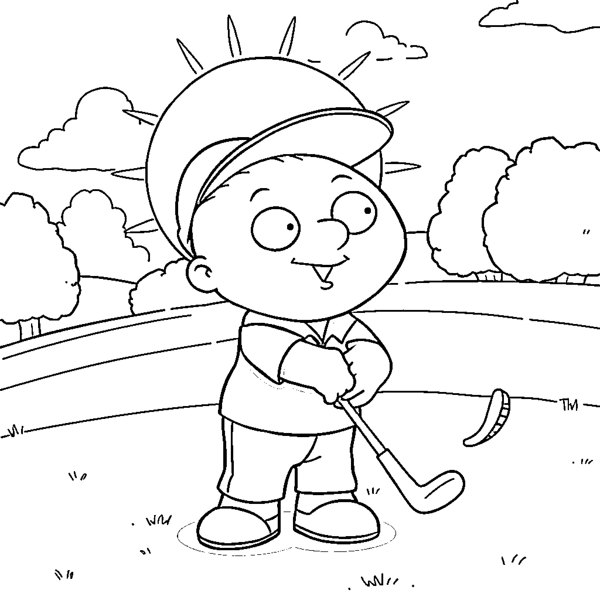 Stewie playing outdoors on a sunny day Coloring Page (free black-and-white line drawing printable PDF for all, from beginners to advanced learners, including children, teens, adults, and seniors)