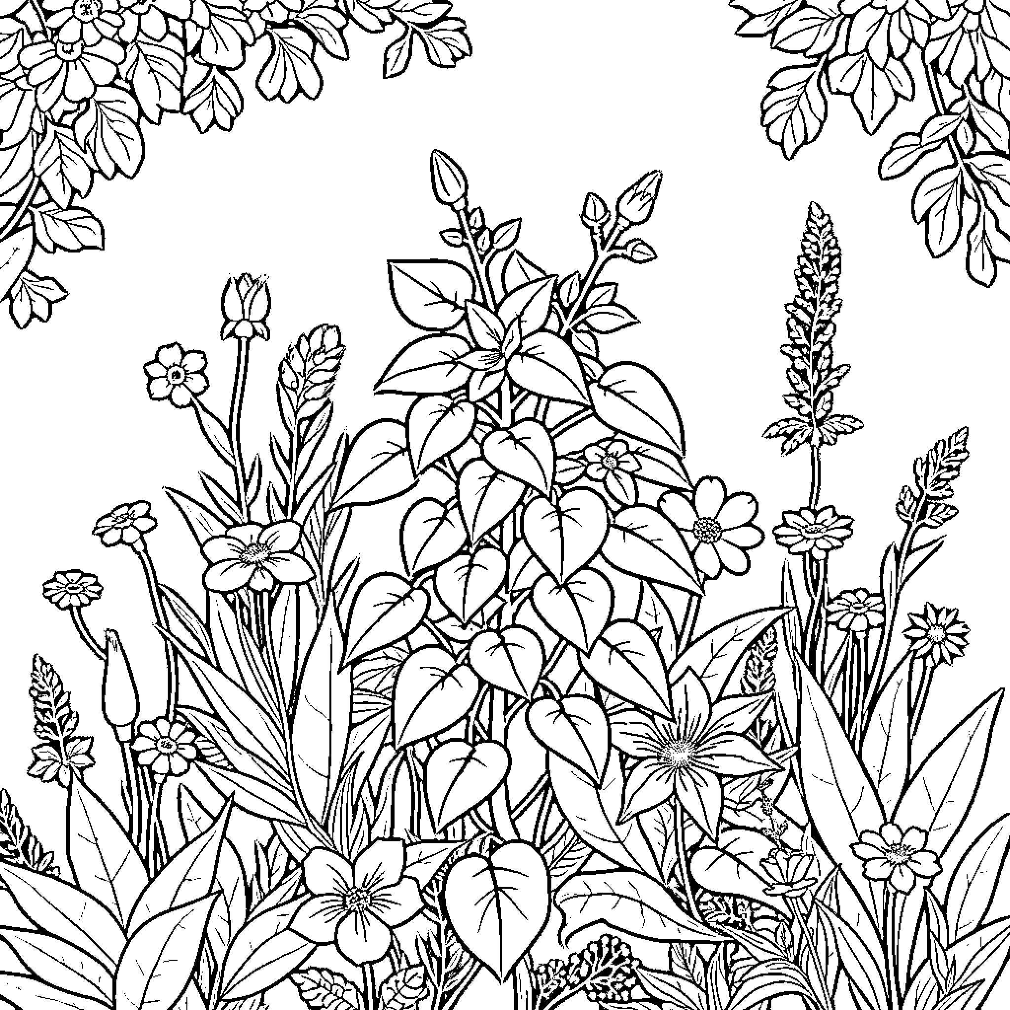 Poison Ivy with Vibrant Floral Arrangements Coloring Page (free black-and-white line drawing printable PDF for all, from beginners to advanced learners, including children, teens, adults, and seniors)