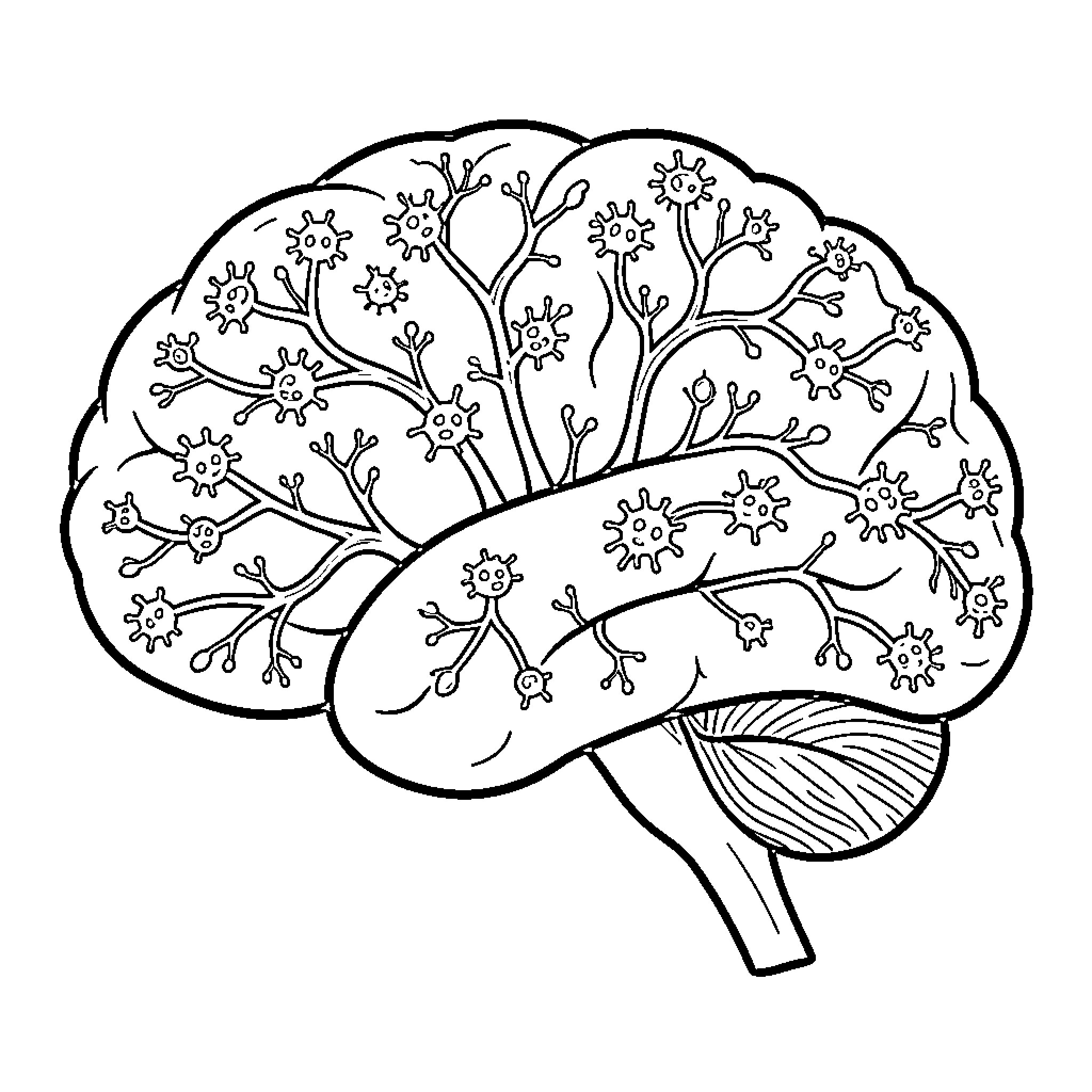 Neuron with intricate floral patterns Coloring Page (free black-and-white line drawing printable PDF for all, from beginners to advanced learners, including children, teens, adults, and seniors)