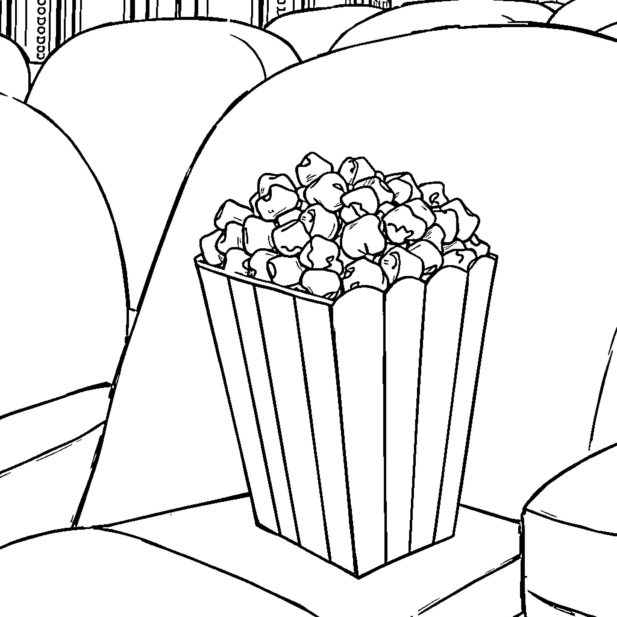 Popcorn in a Cardboard Container Coloring Page (free black-and-white line drawing printable PDF for all, from beginners to advanced learners, including children, teens, adults, and seniors)