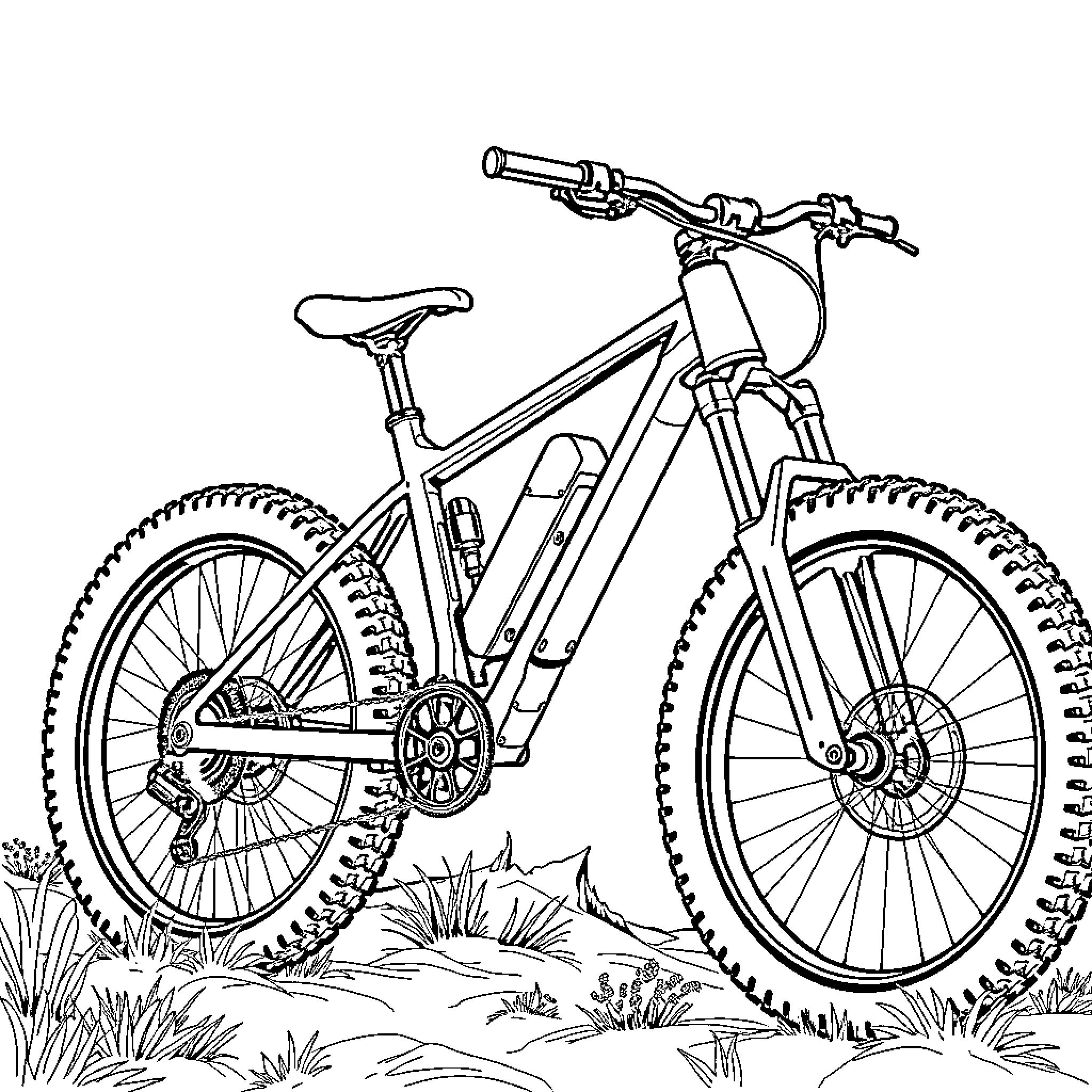 Bicycle in the Wilderness Coloring Page (free black-and-white line drawing printable PDF for all, from beginners to advanced learners, including children, teens, adults, and seniors)