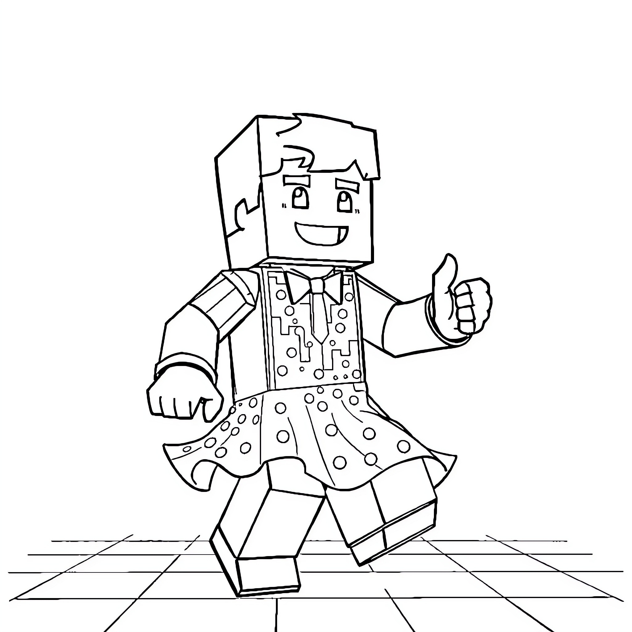 Steve's Cheerful Pixelated Adventure Coloring Page (free black-and-white line drawing printable PDF for all, from beginners to advanced learners, including children, teens, adults, and seniors)