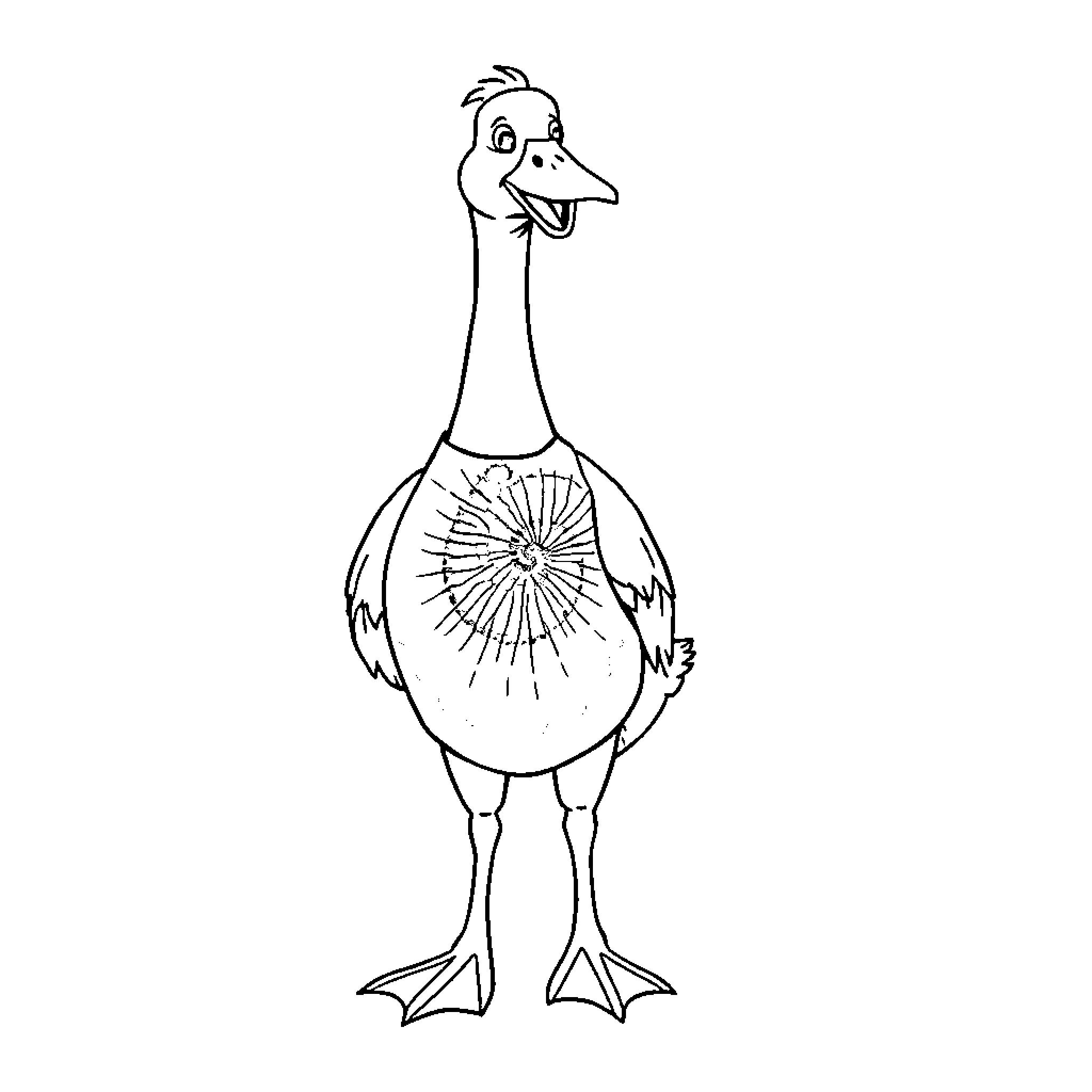 Goose with a cheerful expression Coloring Page (free black-and-white line drawing printable PDF for all, from beginners to advanced learners, including children, teens, adults, and seniors)
