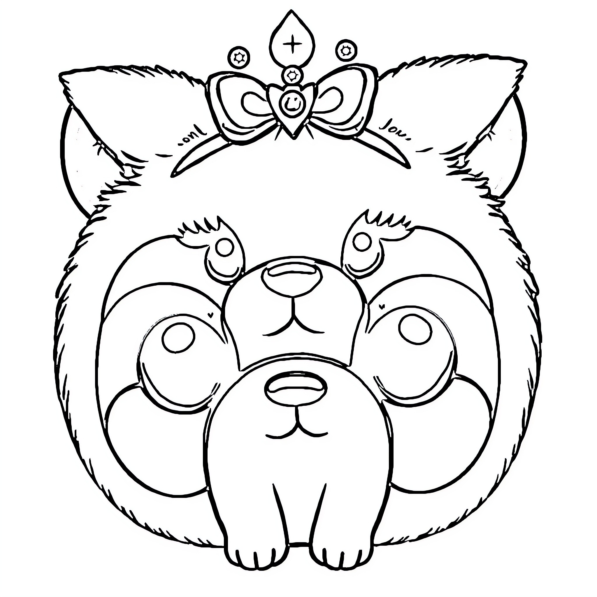 Doll-like Raccoon with Adorned Crown Coloring Page (free black-and-white line drawing printable PDF for all, from beginners to advanced learners, including children, teens, adults, and seniors)