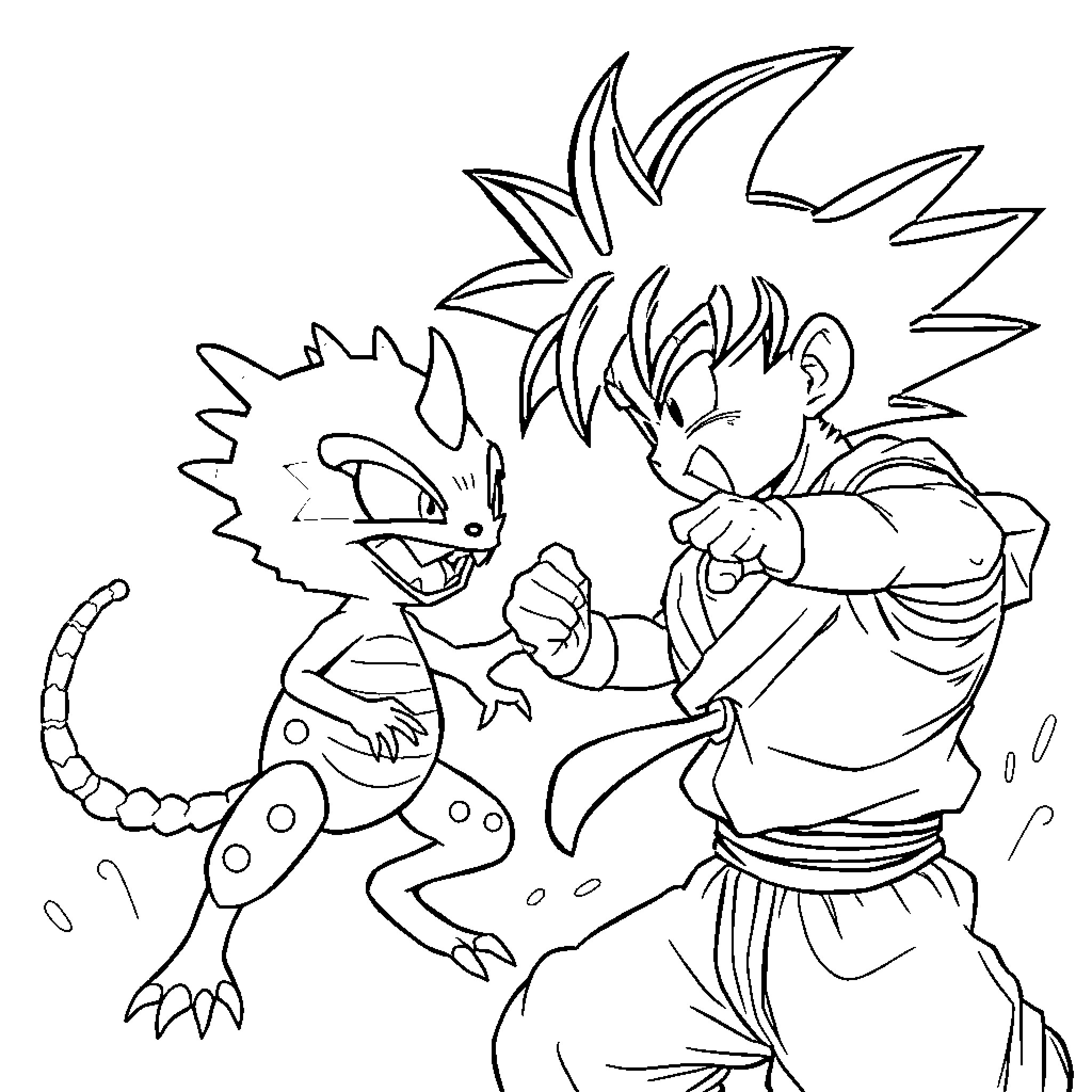 Sprunki: Fierce battle between warrior and beast Coloring Page (free black-and-white line drawing printable PDF for all, from beginners to advanced learners, including children, teens, adults, and seniors)