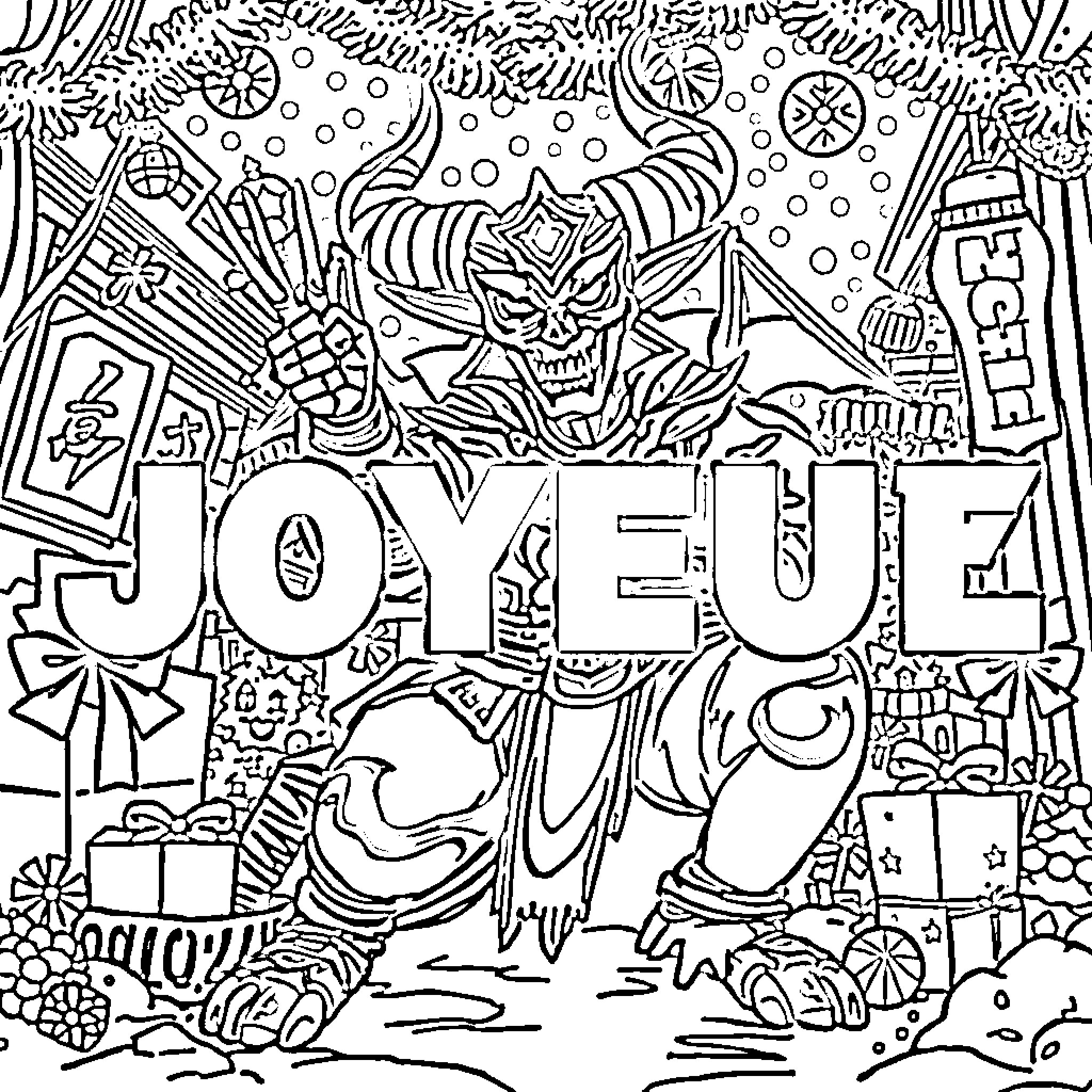 Demon Hunter Battling Fierce Demonic Creatures Coloring Page (free black-and-white line drawing printable PDF for all, from beginners to advanced learners, including children, teens, adults, and seniors)