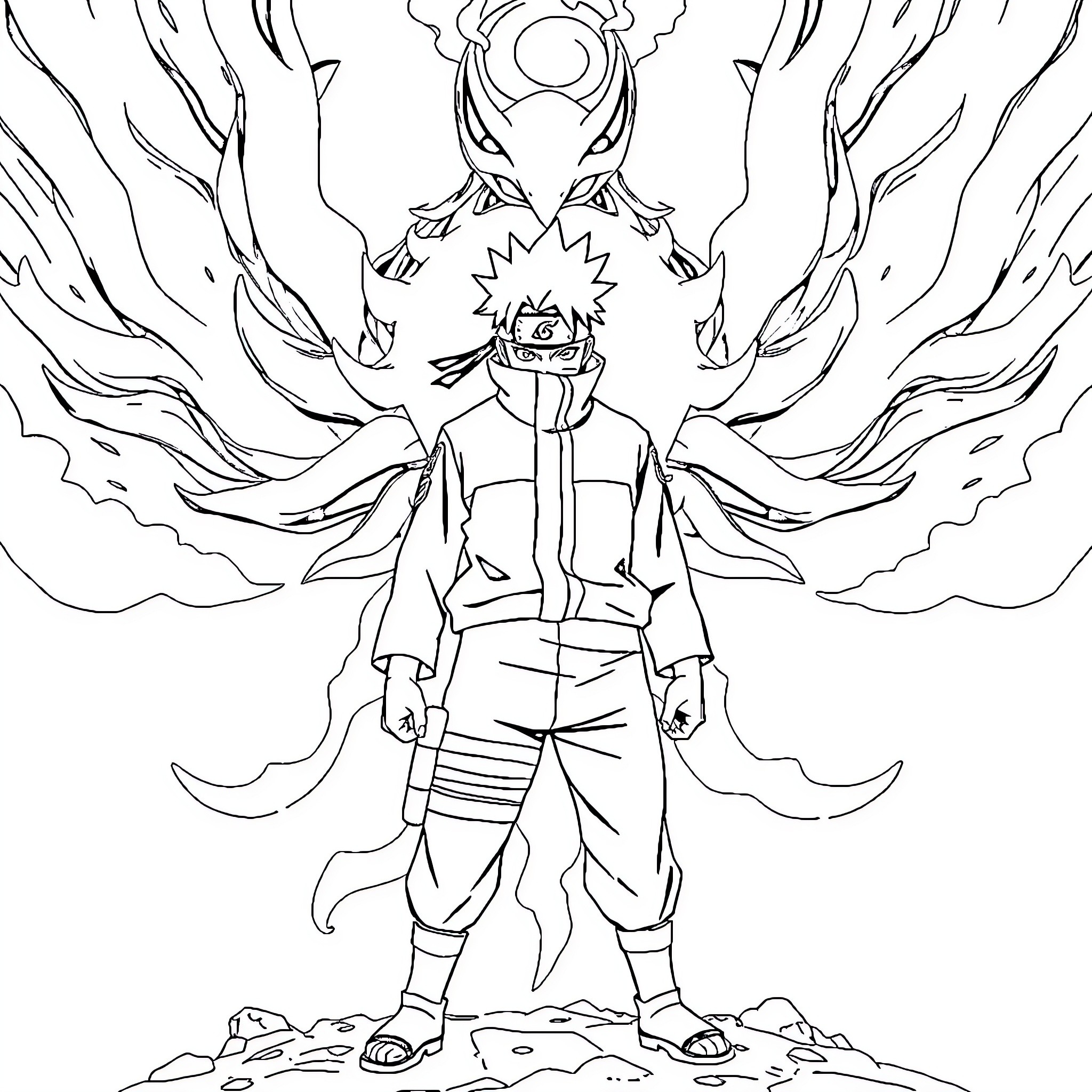 Naruto unleashing powerful energy in epic battle Coloring Page (free black-and-white line drawing printable PDF for all, from beginners to advanced learners, including children, teens, adults, and seniors)