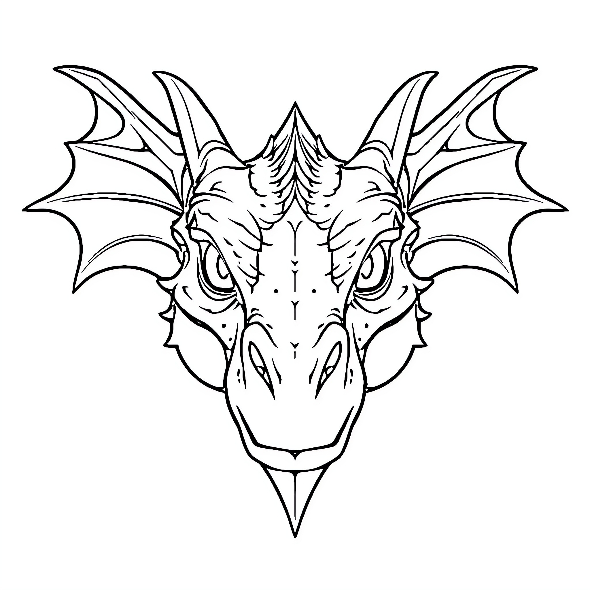 Dragon with Fierce Expression and Outstretched Wings Coloring Page (free black-and-white line drawing printable PDF for all, from beginners to advanced learners, including children, teens, adults, and seniors)
