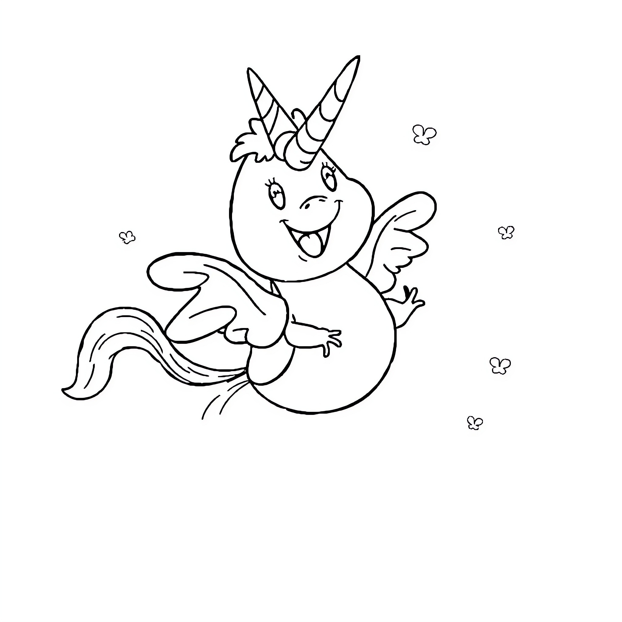 Paw Patrol Unicorn Character Playing Happily Coloring Page (free black-and-white line drawing printable PDF for all, from beginners to advanced learners, including children, teens, adults, and seniors)