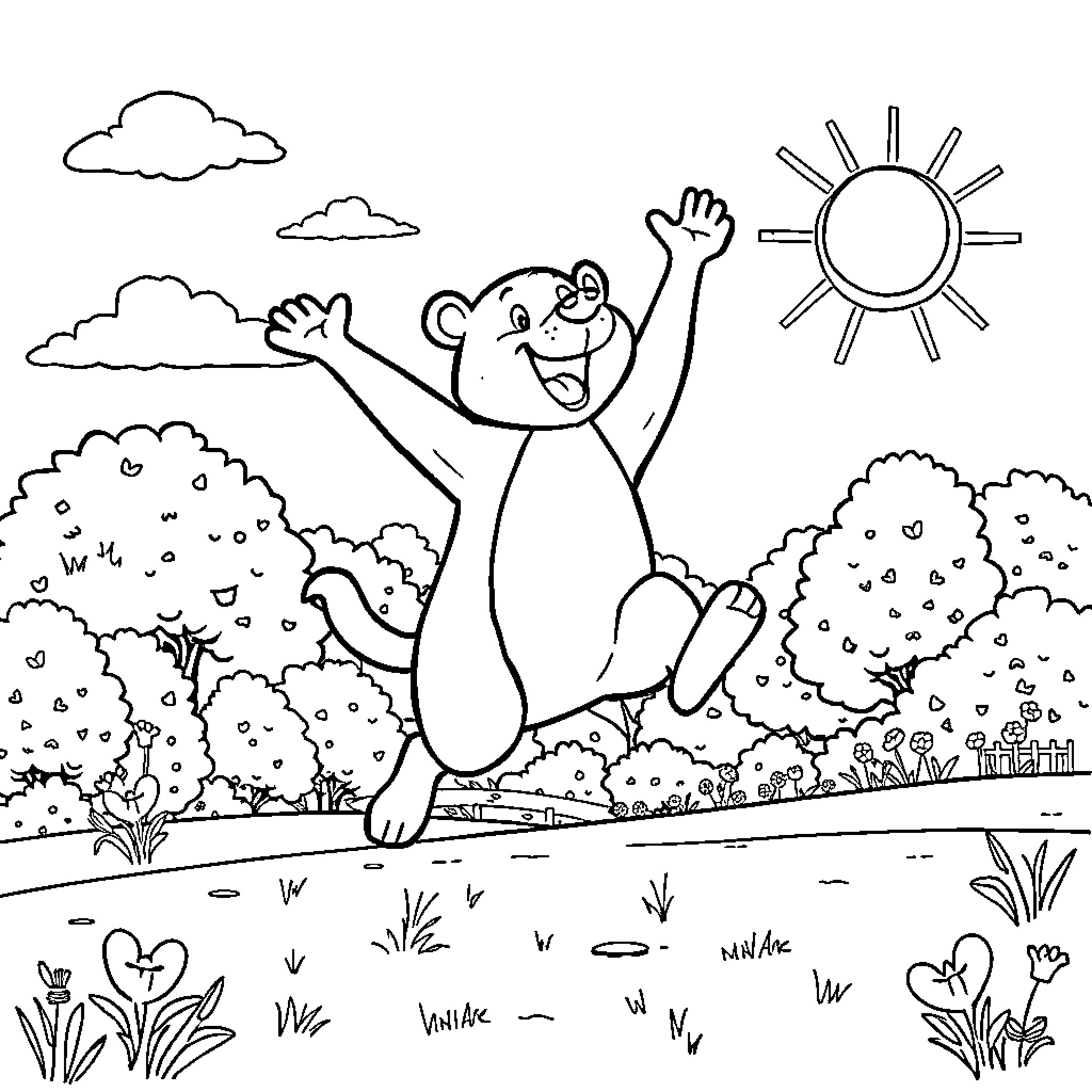 Hart's Joyful Outdoor Adventure Coloring Page (free black-and-white line drawing printable PDF for all, from beginners to advanced learners, including children, teens, adults, and seniors)