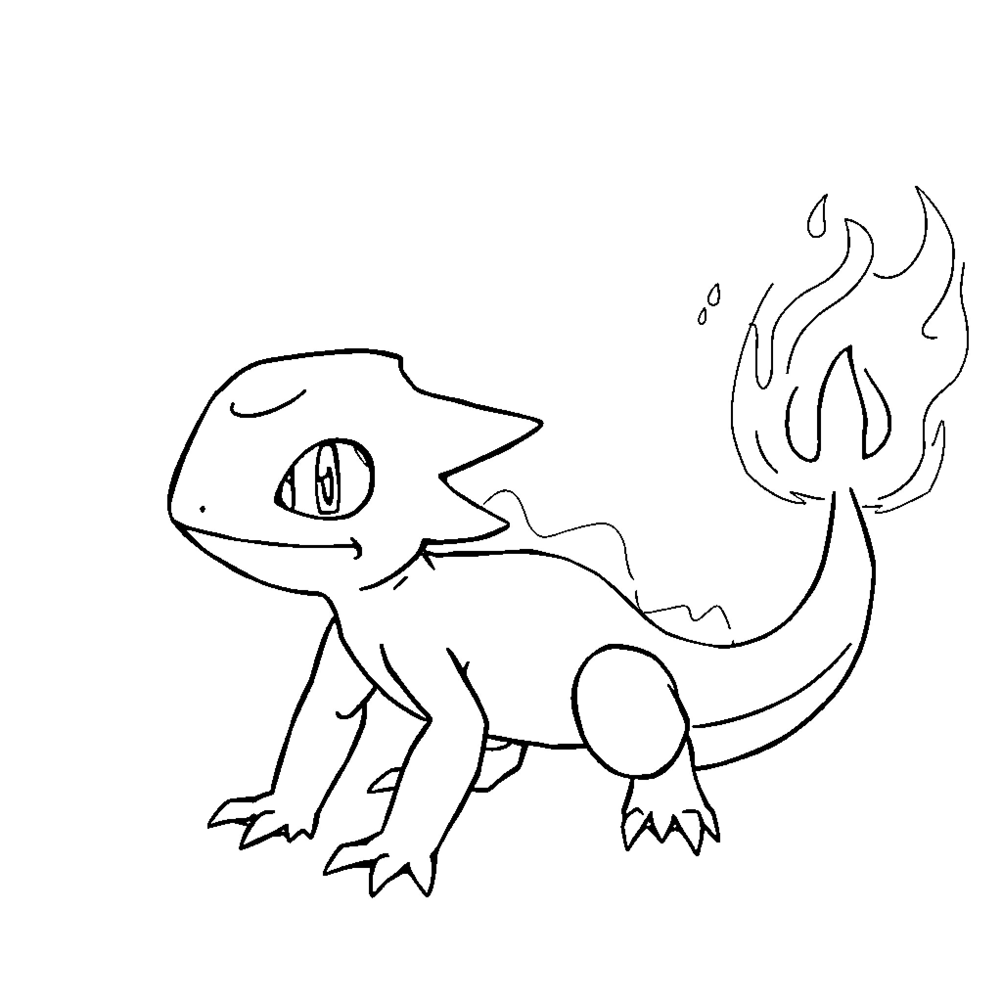 Glumanda emitting flames from its tail Coloring Page (free black-and-white line drawing printable PDF for all, from beginners to advanced learners, including children, teens, adults, and seniors)