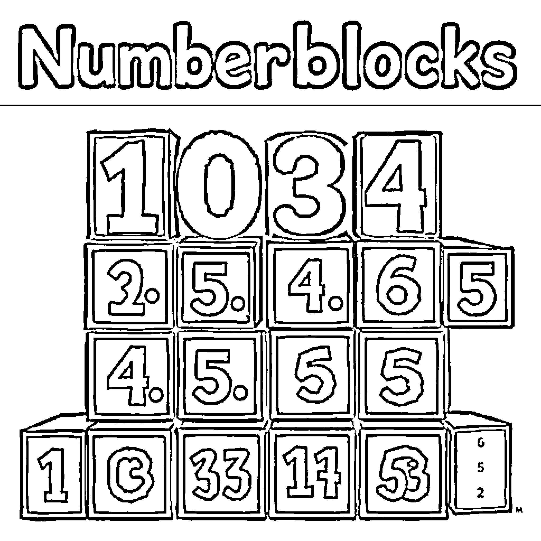 Numberblocks stacking in an orderly pattern Coloring Page (free black-and-white line drawing printable PDF for all, from beginners to advanced learners, including children, teens, adults, and seniors)
