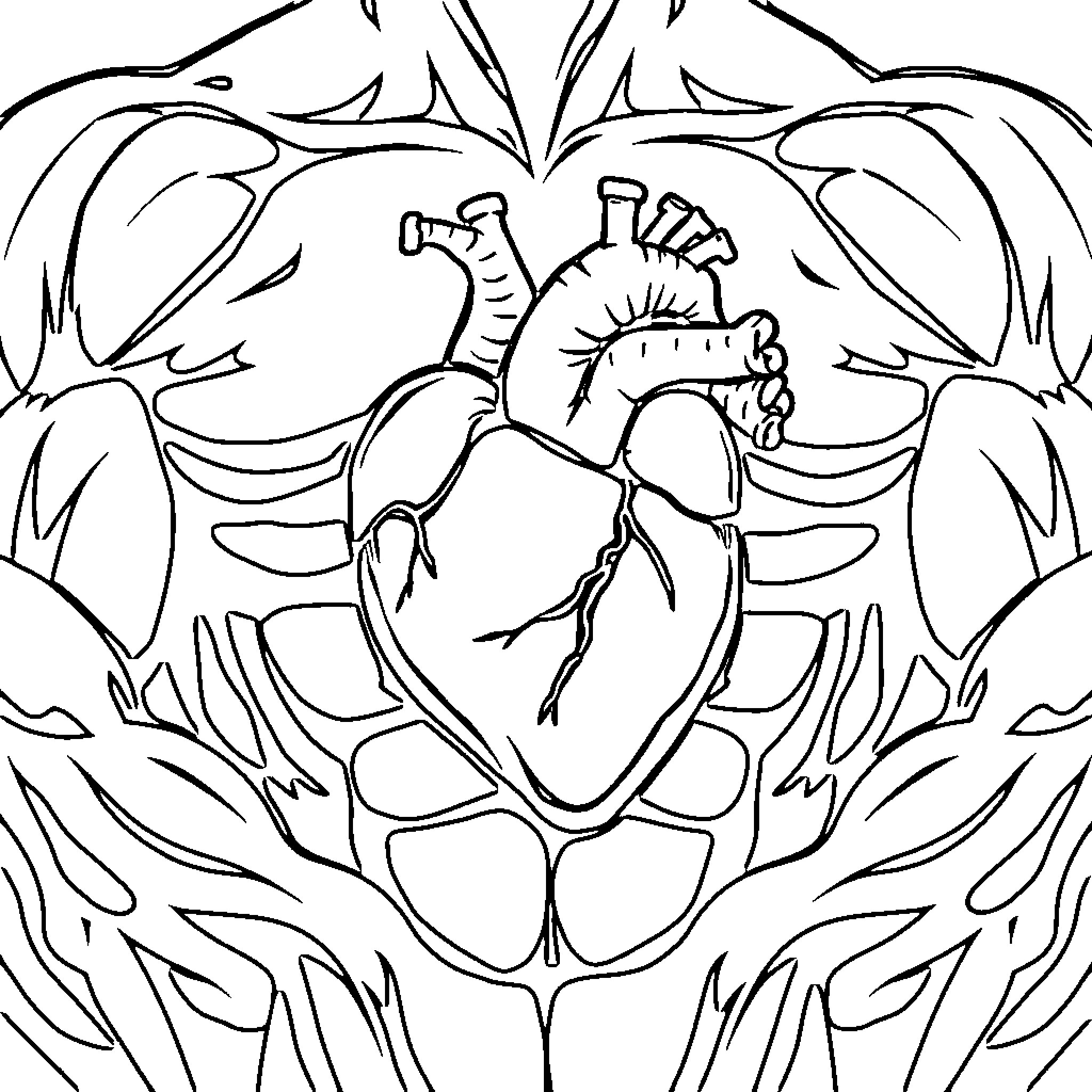 Heart in Bloom Coloring Page (free black-and-white line drawing printable PDF for all, from beginners to advanced learners, including children, teens, adults, and seniors)