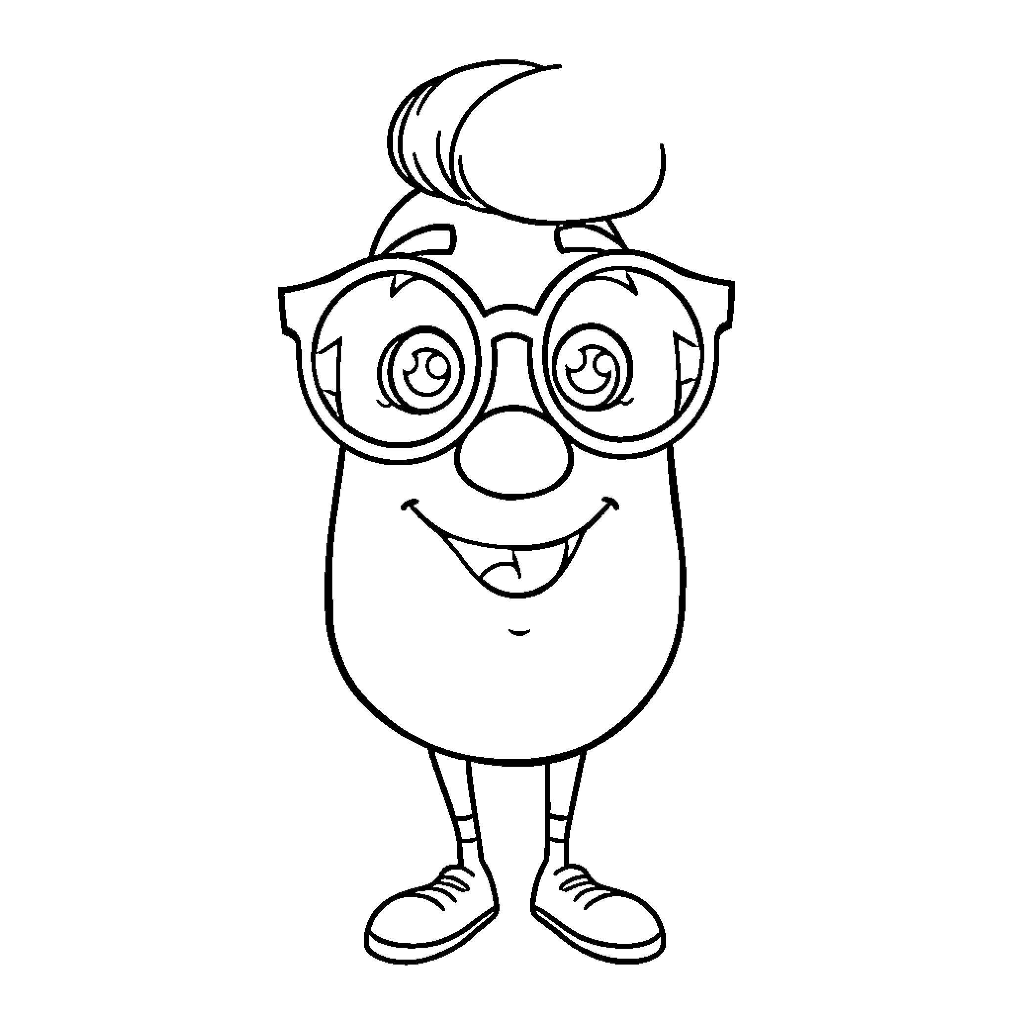Dr. Binocs' Silly and Cheerful Expression Coloring Page (free black-and-white line drawing printable PDF for all, from beginners to advanced learners, including children, teens, adults, and seniors)