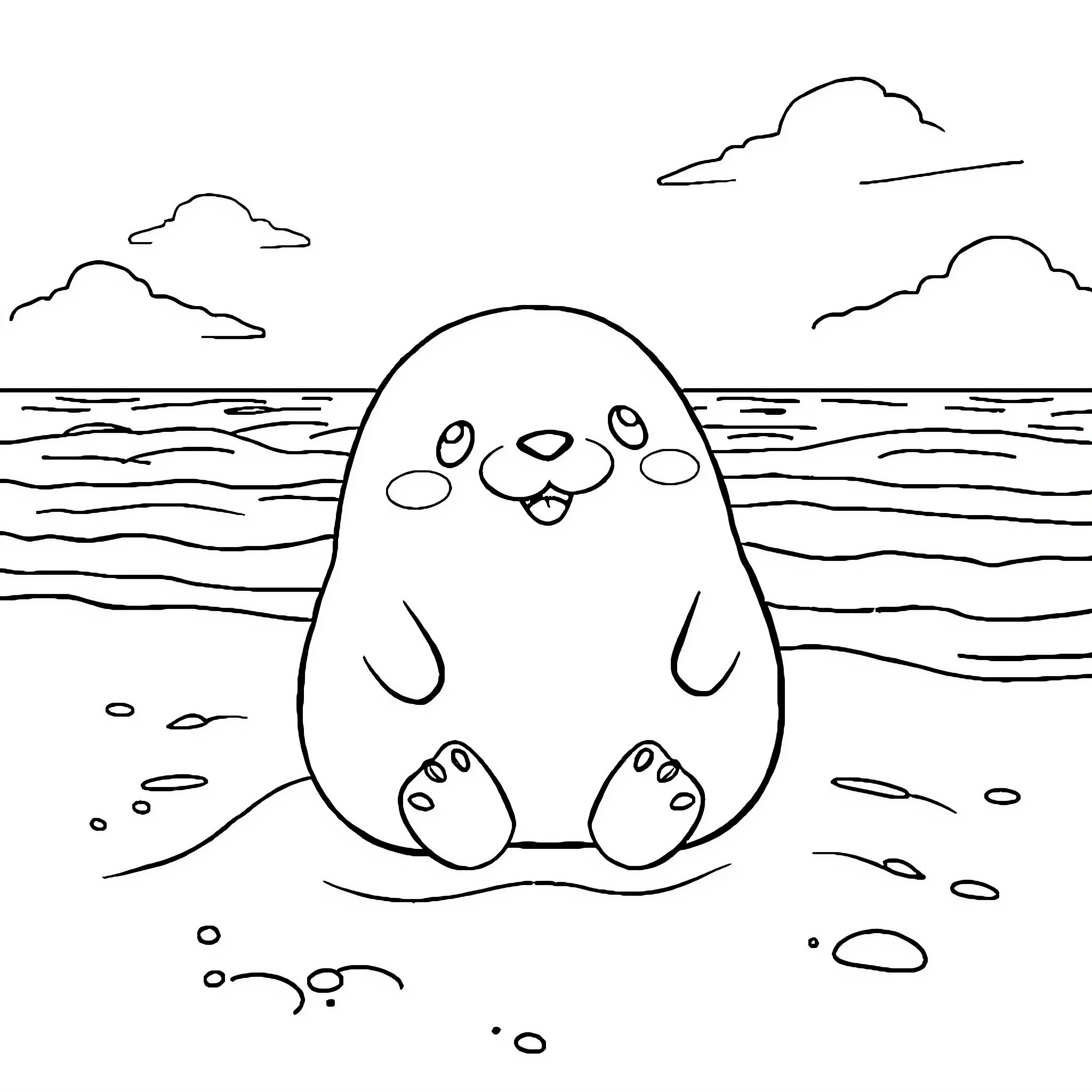 Winston's Joyful Beach Adventure Coloring Page (free black-and-white line drawing printable PDF for all, from beginners to advanced learners, including children, teens, adults, and seniors)