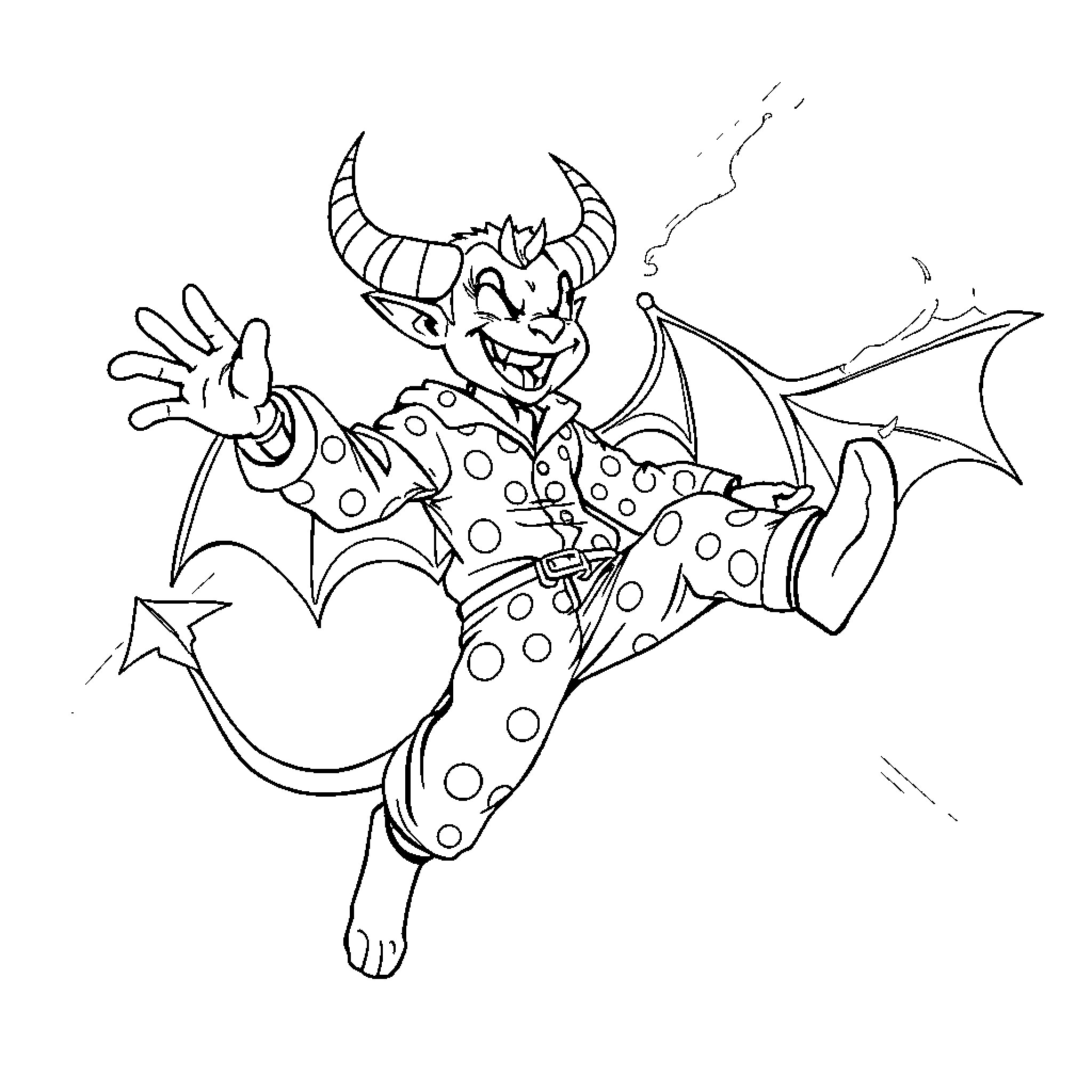 Demon Hunter in Playful Pose Coloring Page (free black-and-white line drawing printable PDF for all, from beginners to advanced learners, including children, teens, adults, and seniors)