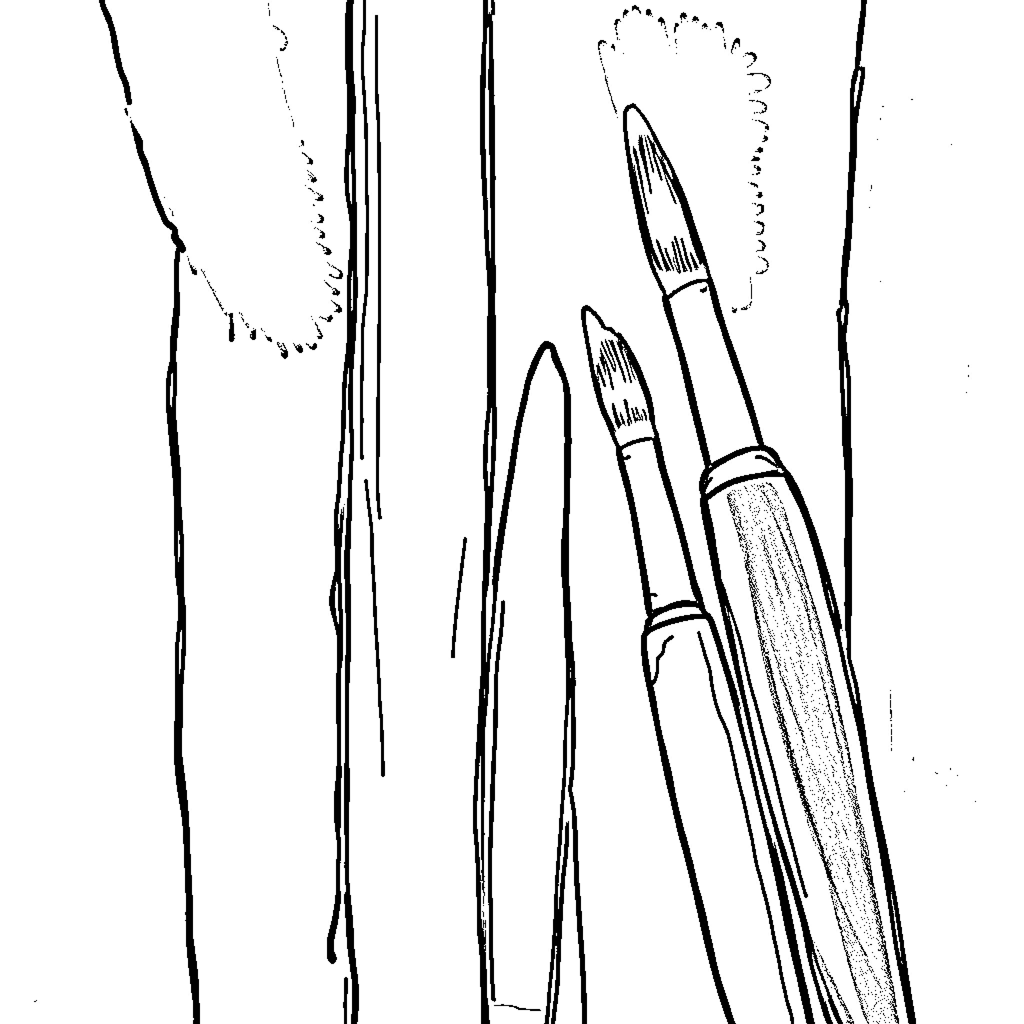 Brush Stroke Abstraction with Various Artistic Tools Coloring Page (free black-and-white line drawing printable PDF for all, from beginners to advanced learners, including children, teens, adults, and seniors)