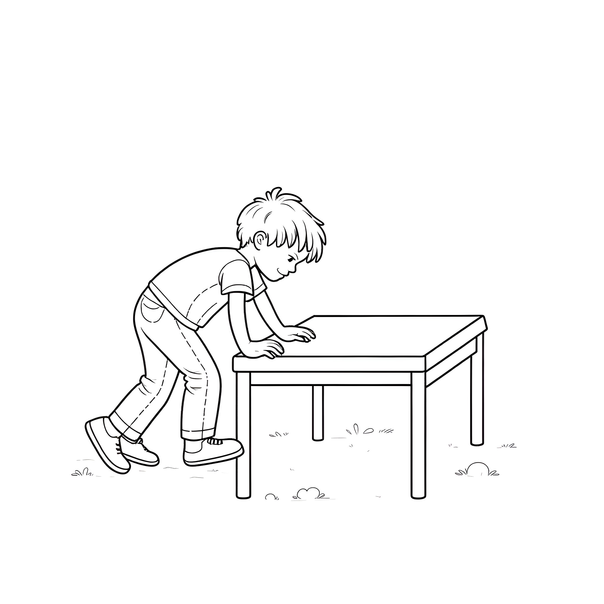 Boy studying diligently at the desk Coloring Page (free black-and-white line drawing printable PDF for all, from beginners to advanced learners, including children, teens, adults, and seniors)