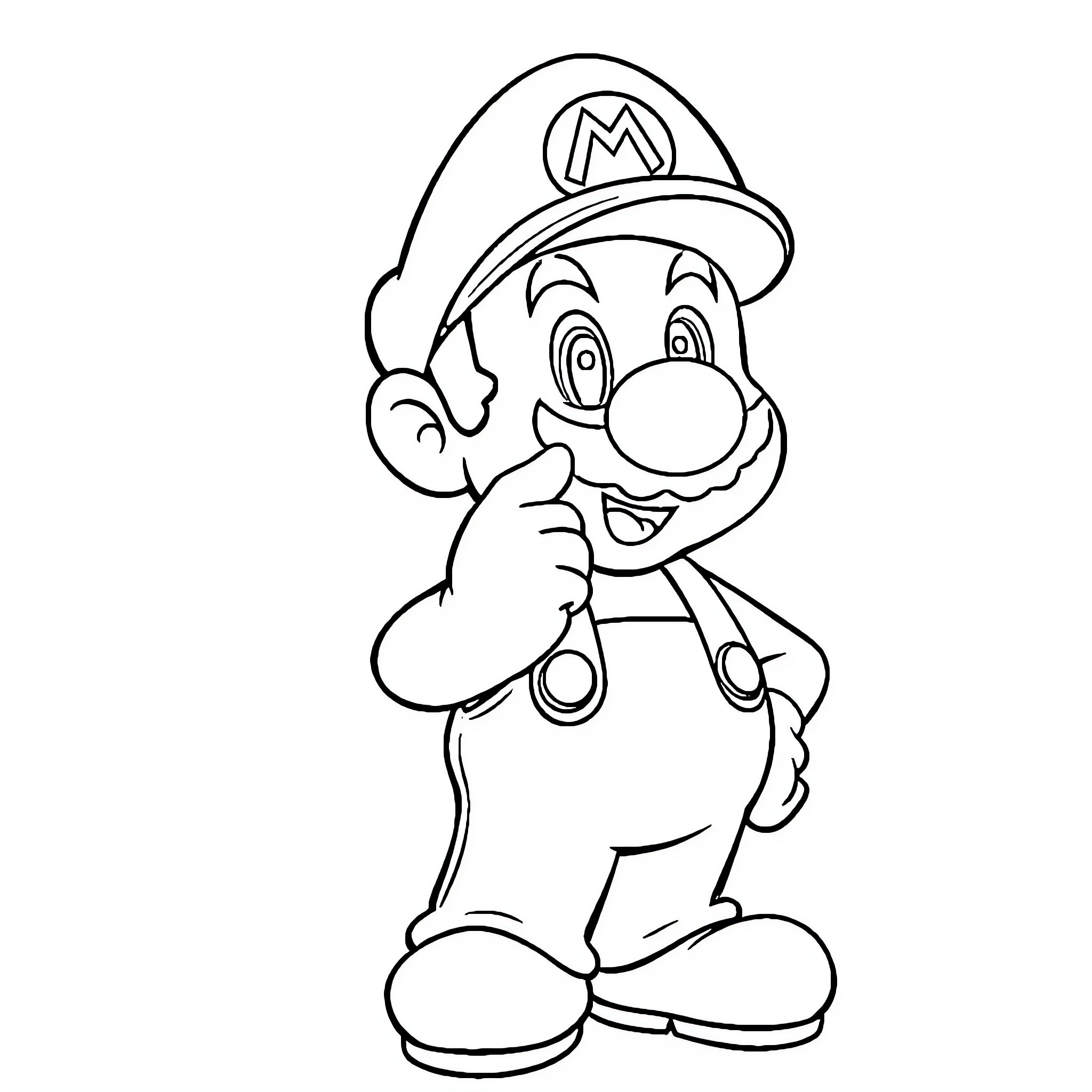 Mario character in iconic pose Coloring Page (free black-and-white line drawing printable PDF for all, from beginners to advanced learners, including children, teens, adults, and seniors)