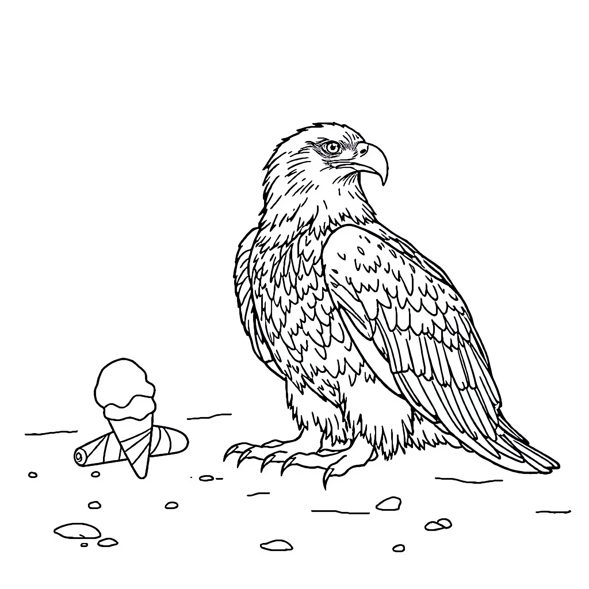 Eagle guarding its territory with determination Coloring Page (free black-and-white line drawing printable PDF for all, from beginners to advanced learners, including children, teens, adults, and seniors)